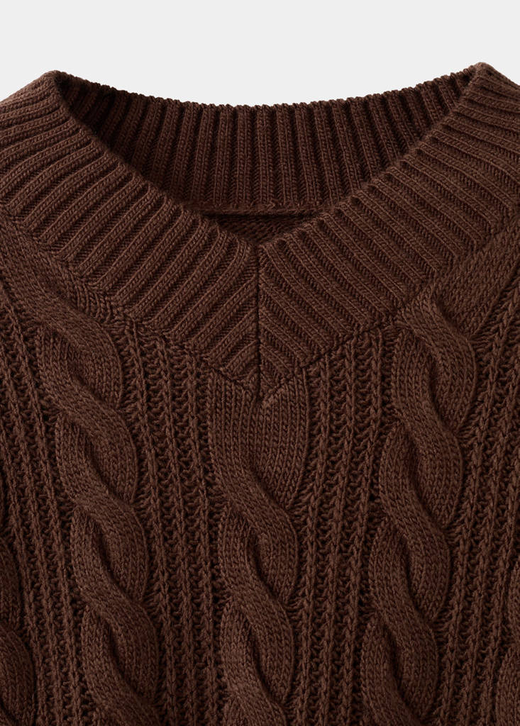 V-neck braided sweater — Brown