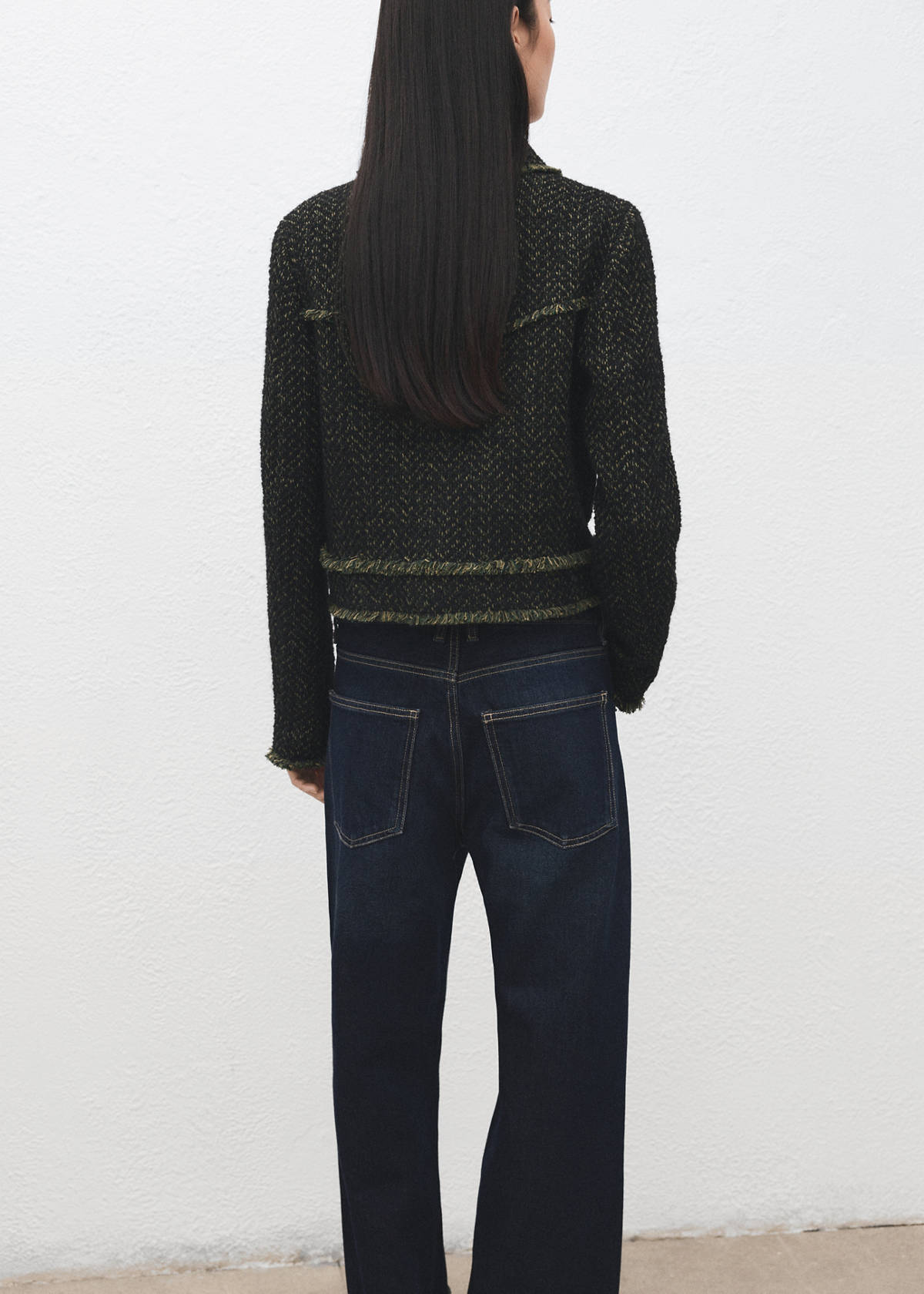 Tweed jacket with notched lapel collar — Green