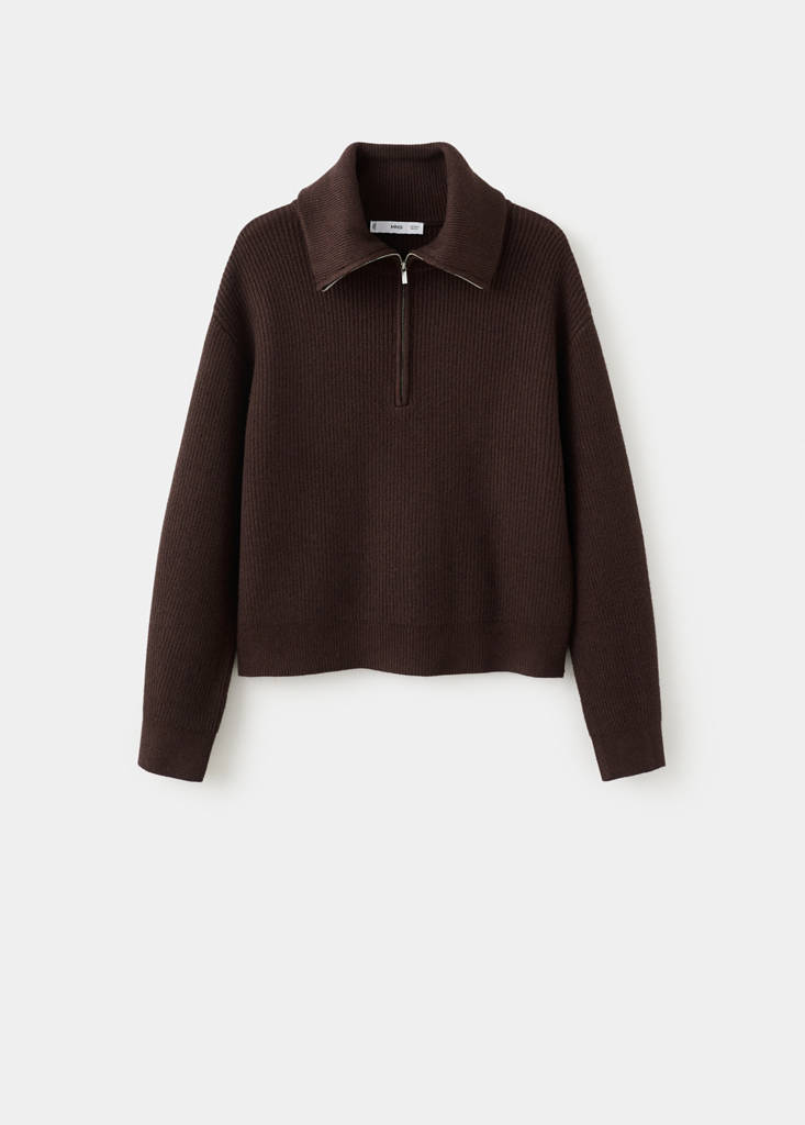 Sweater with contrasting zip collar — Chocolate