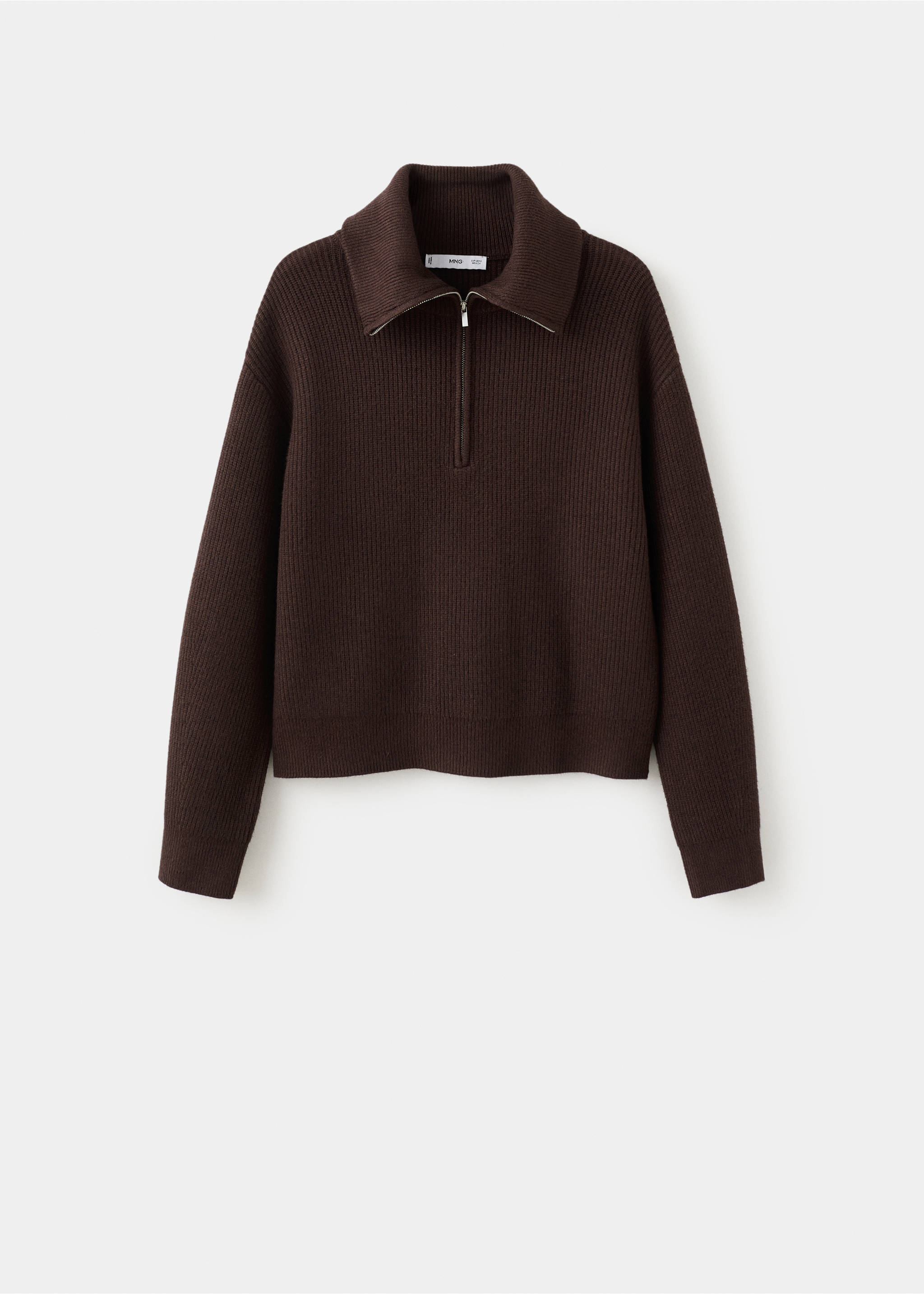Sweater with contrasting zip collar - Article without model, Chocolate. Ref: 27041331-00.