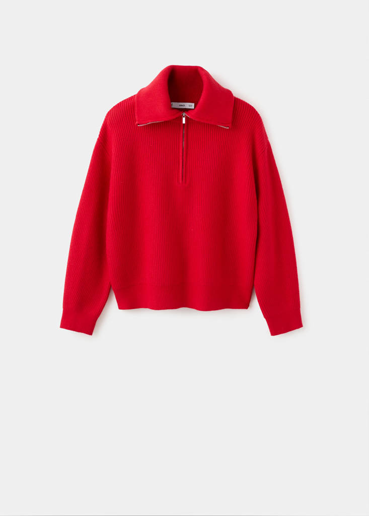 Sweater with contrasting zip collar — Red