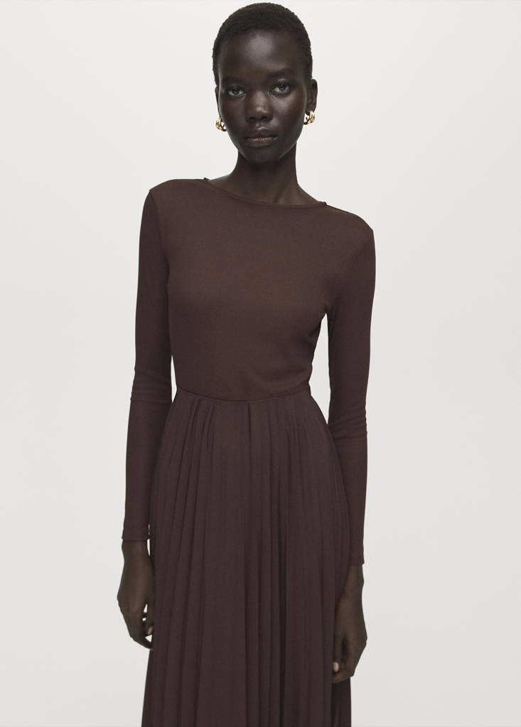 Flared midi-dress with belt — Chocolate