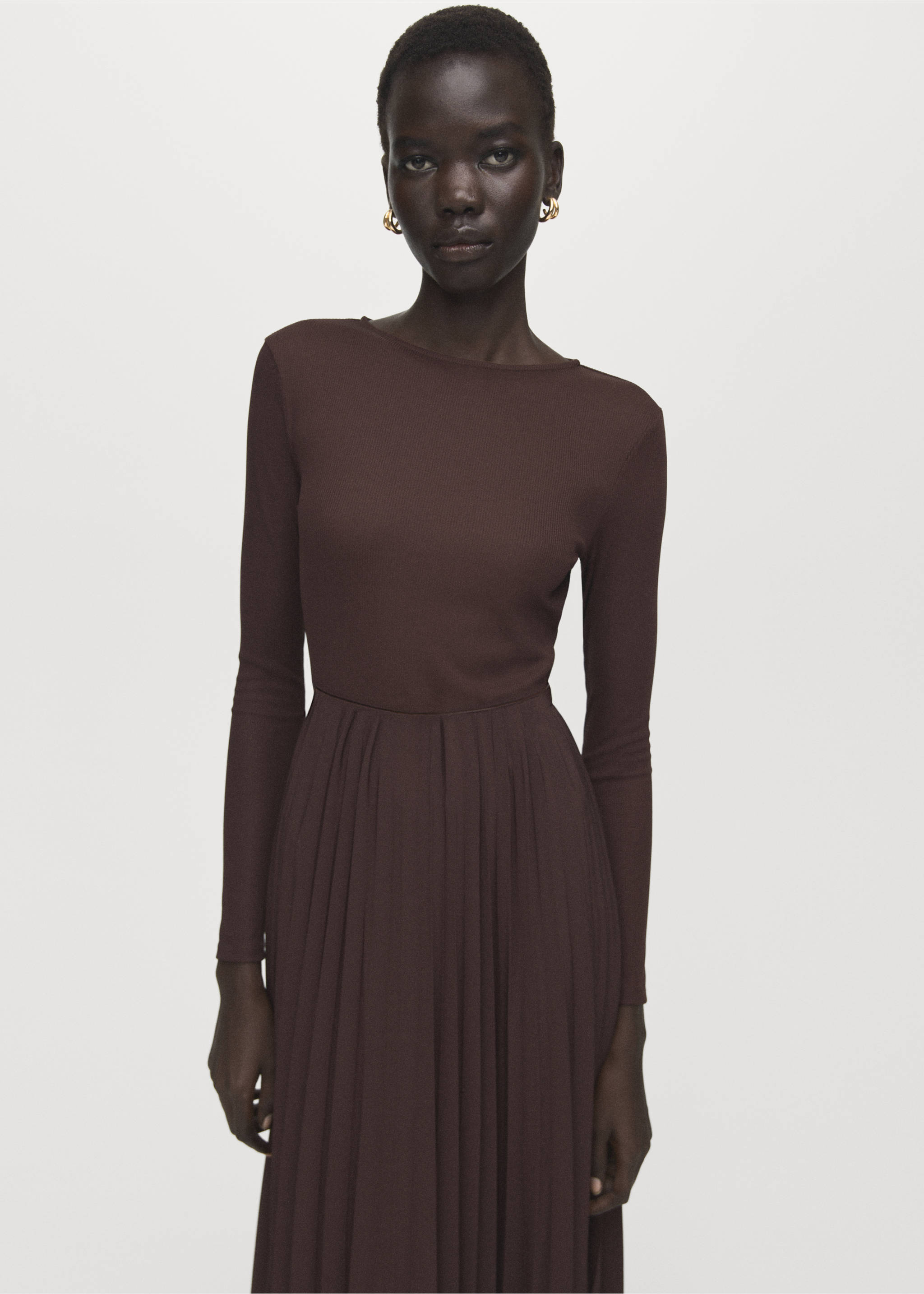 Flared midi-dress with belt - Medium plane, Chocolate. Ref: 27041334-00.