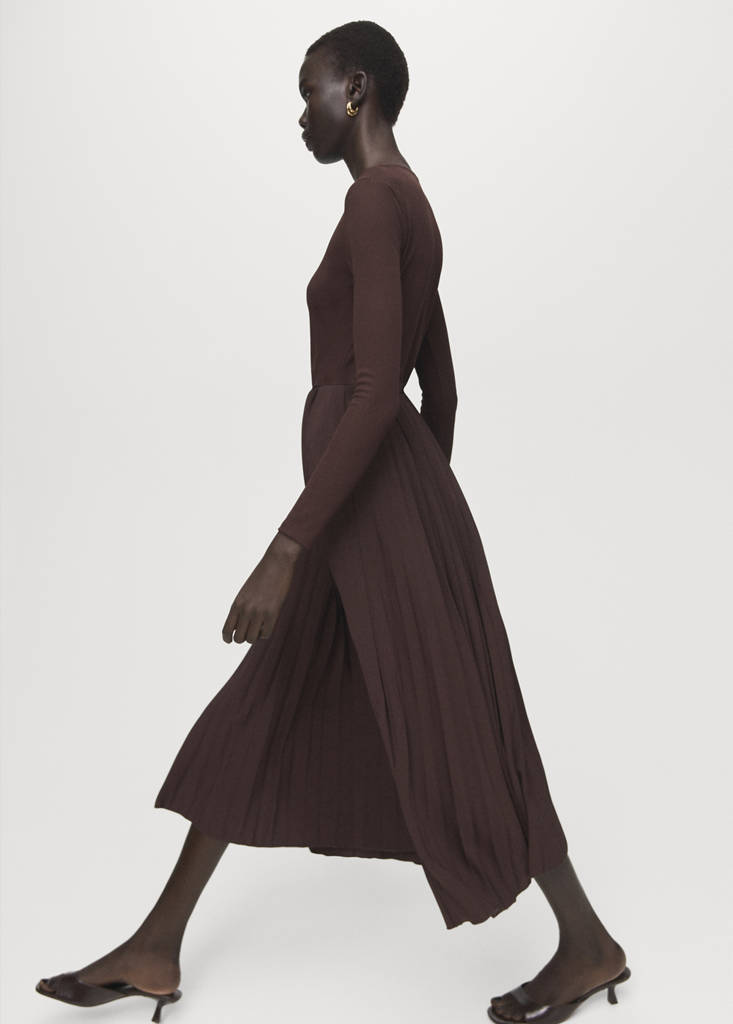 Flared midi-dress with belt — Chocolate