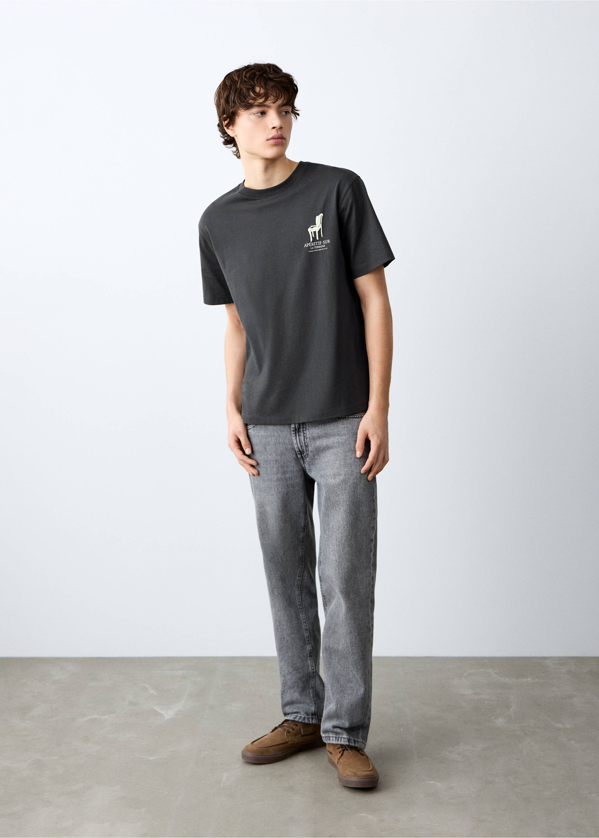 Short-sleeved printed t-shirt - General plane, Charcoal. Ref: 27041516-00.