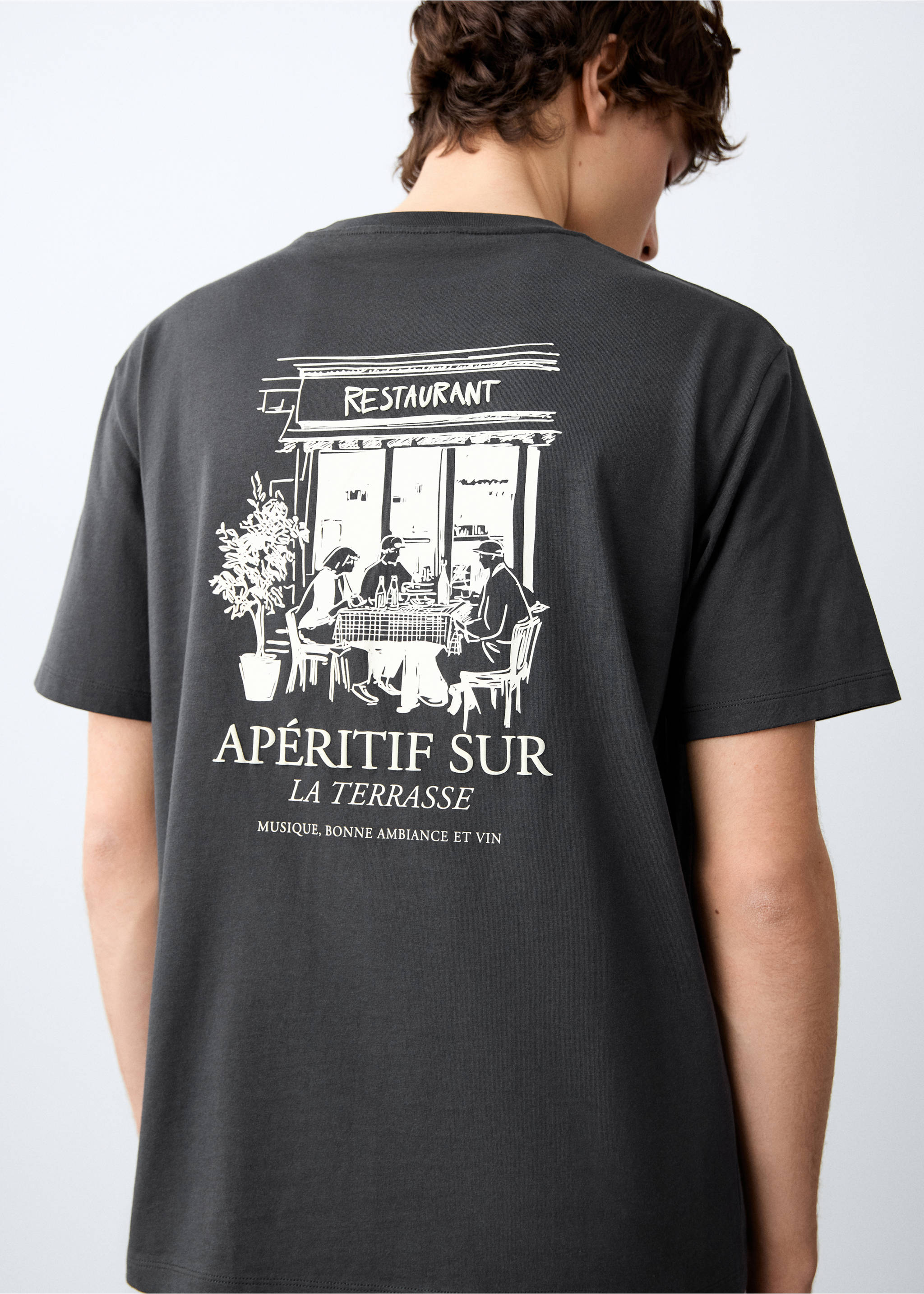 Short-sleeved printed t-shirt - Reverse of the article, Charcoal. Ref: 27041516-00.