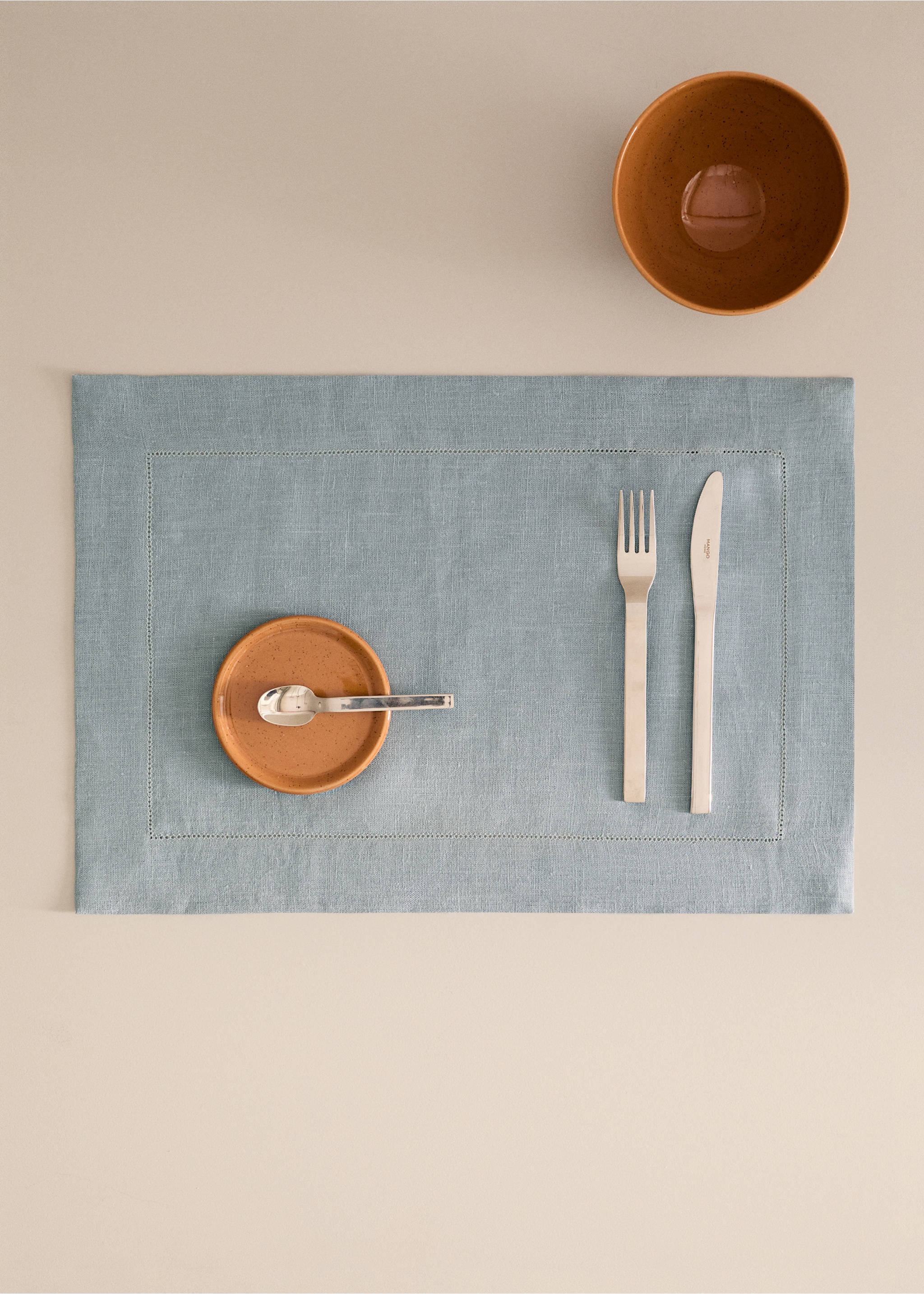 100% linen placemat with hemstitch finish - General plane, Grey. Ref: 27041519-00.