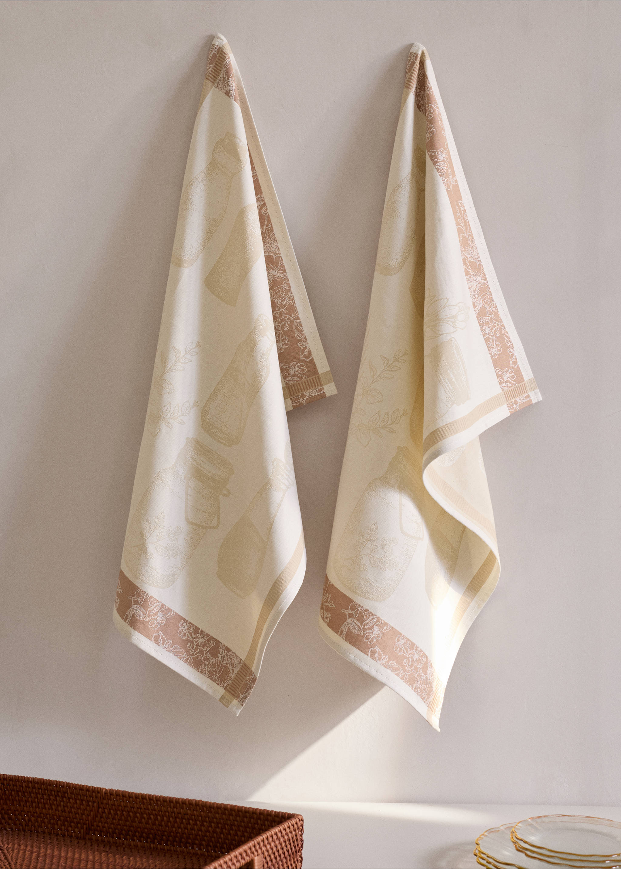 Jacquard virágmintás pamut konyhai törlőkendők - Általános sík, Őszibarack. Ref: 27041520-00.