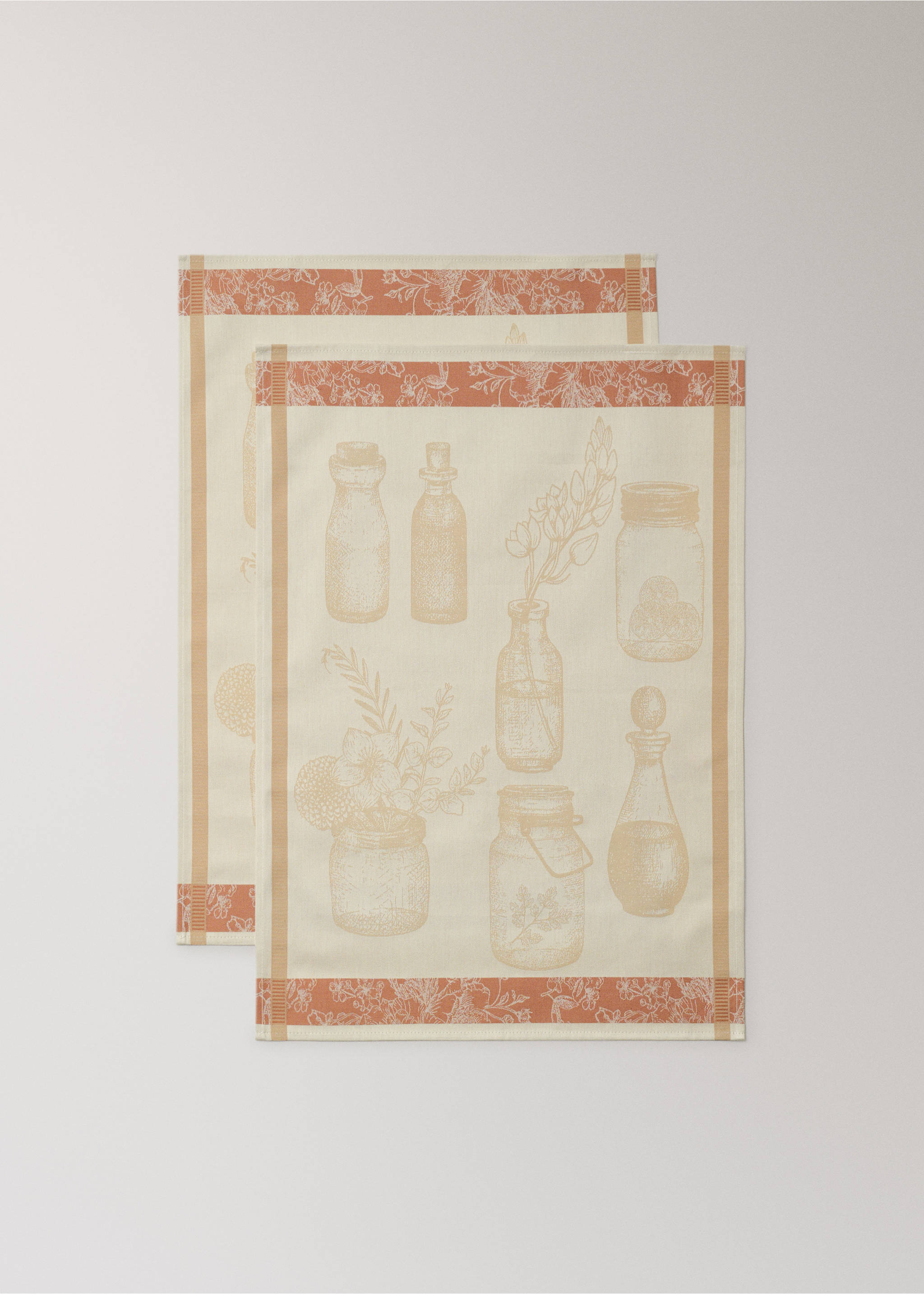 Jacquard virágmintás pamut konyhai törlőkendők - A termék adatai 2, Őszibarack. Ref: 27041520-00.