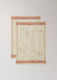 Jacquard cotton kitchen tea towels with floral design — Peach 3