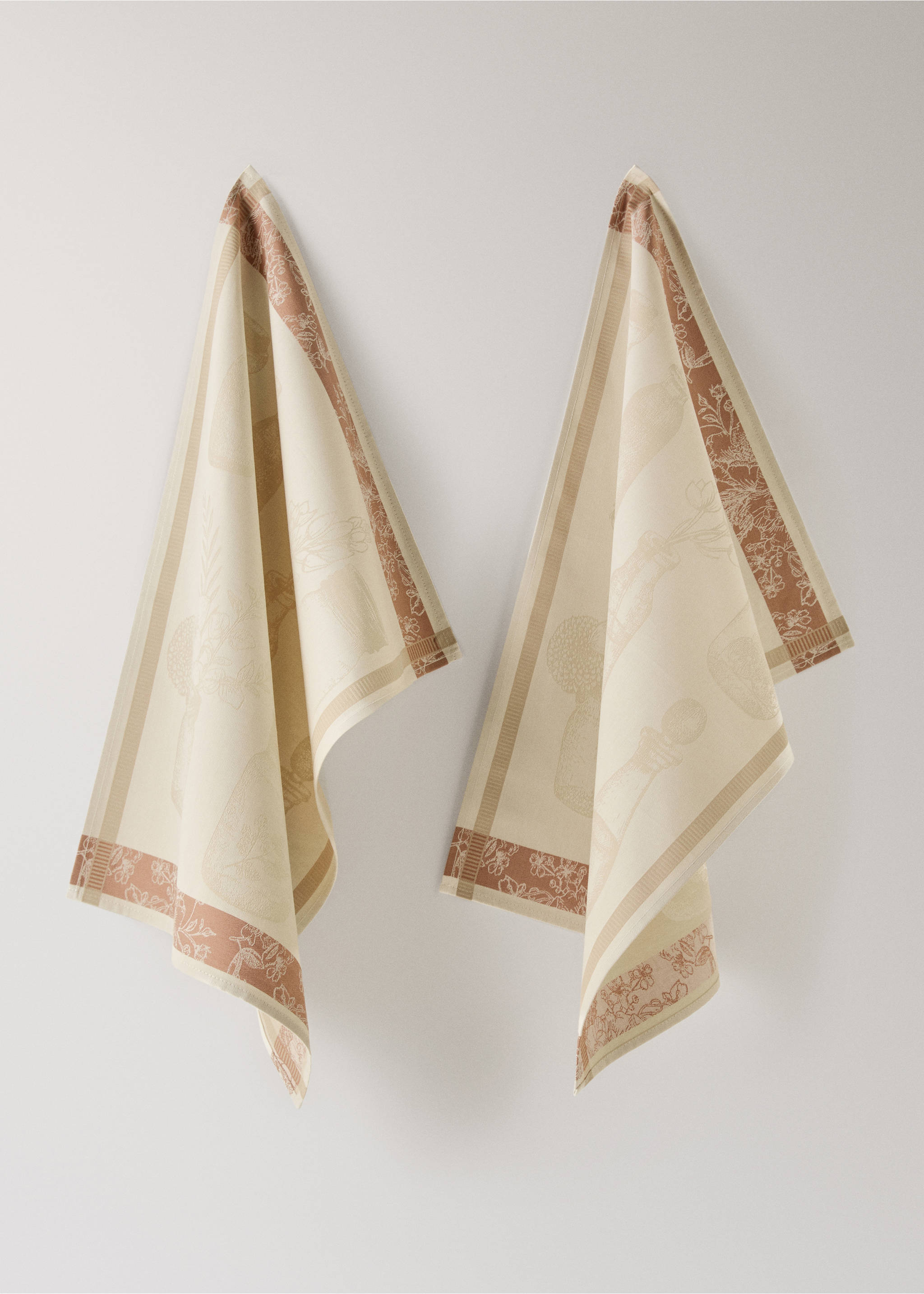 Jacquard cotton kitchen tea towels with floral design - Article without model, Peach. Ref: 27041520-00.