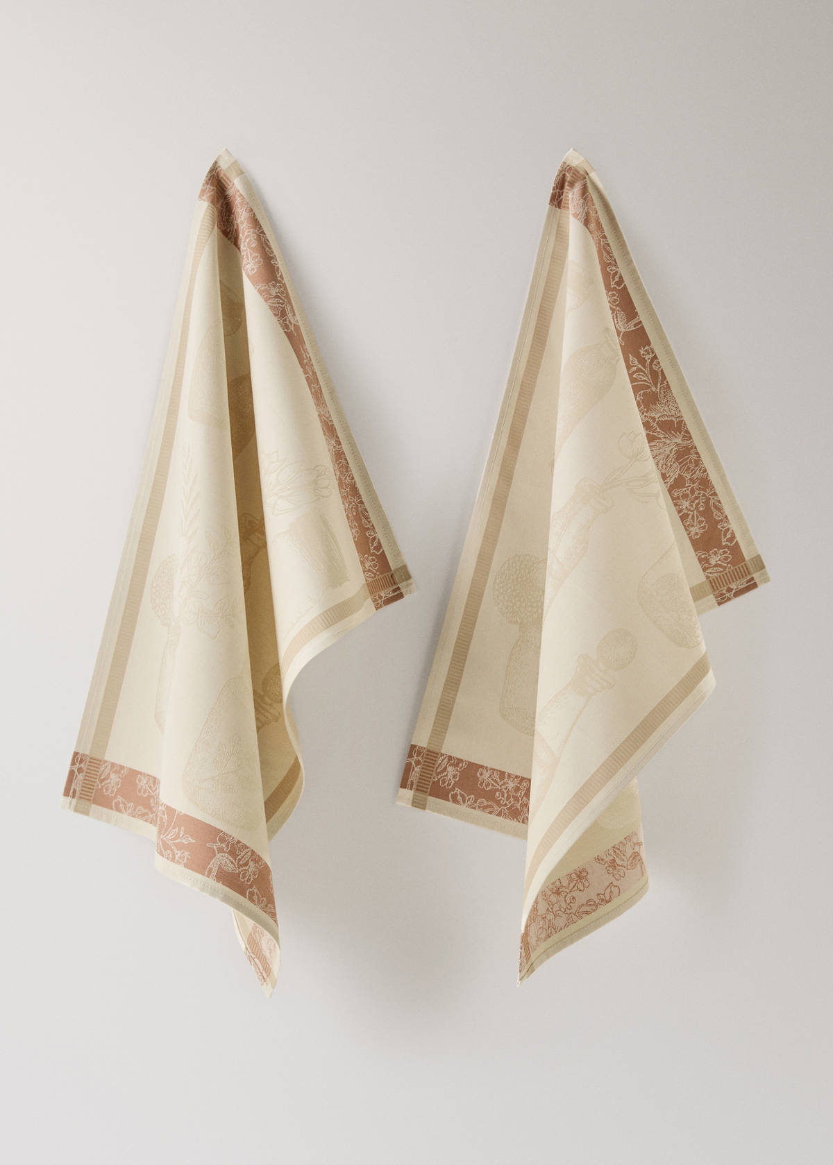 Jacquard cotton kitchen tea towels with floral design — Peach