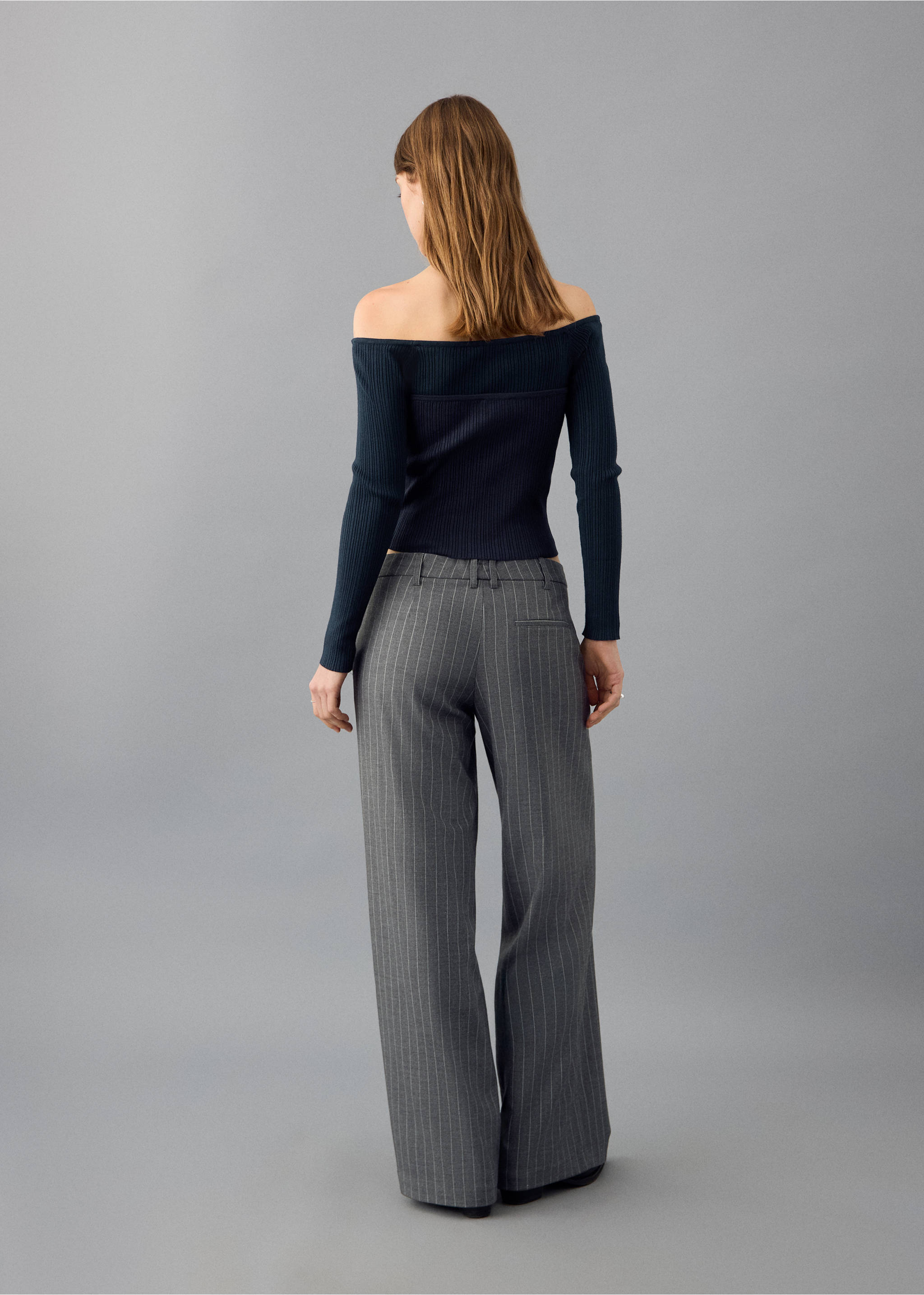 Striped suit trousers - Reverse of the article, Grey. Ref: 27041521-00.