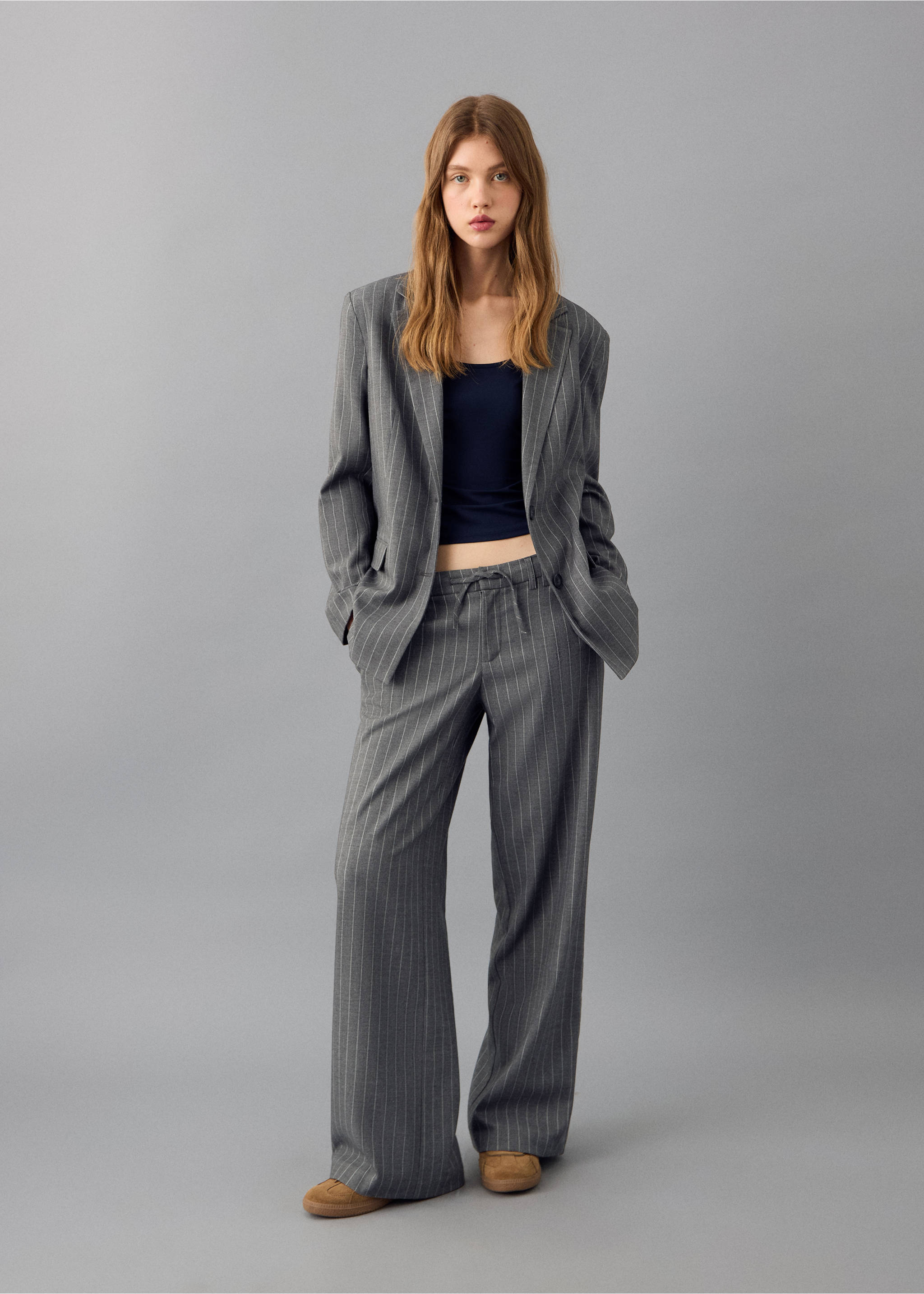 Striped suit trousers - Details of the article 2, Grey. Ref: 27041521-00.