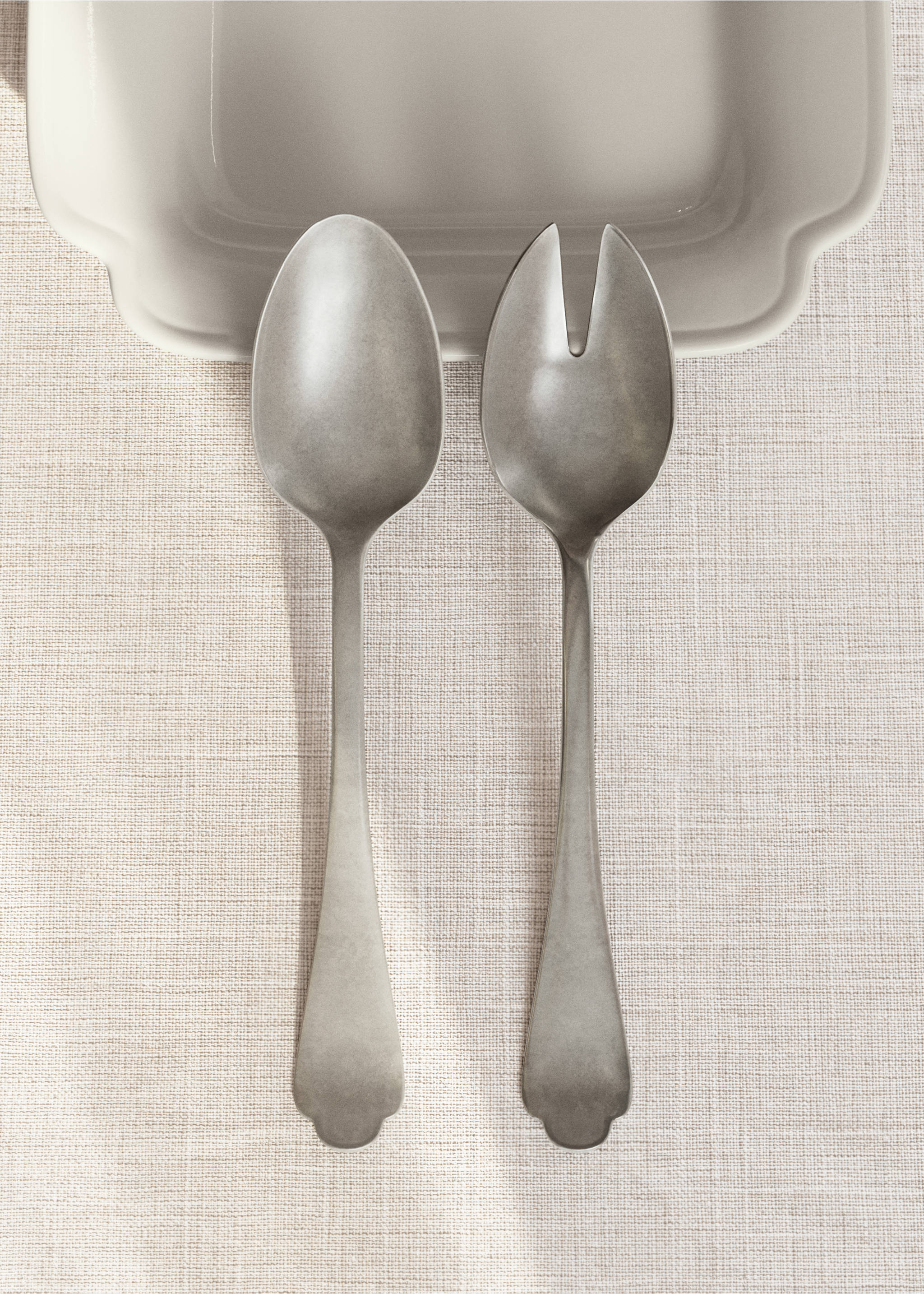 Set of 2 matte stainless steel serving spoons - General plane, Grey. Ref: 27041523-00.