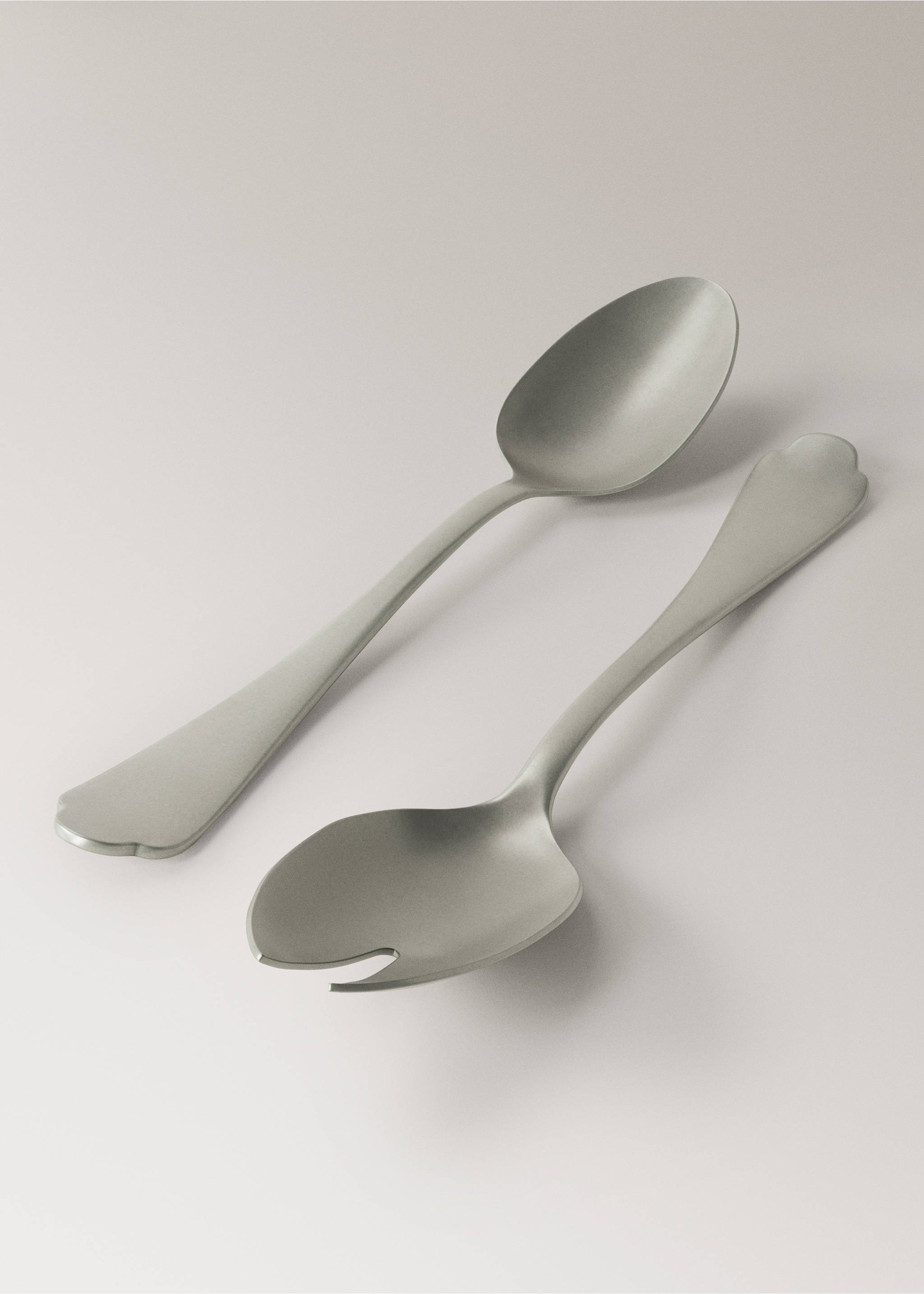 Set of 2 matte stainless steel serving spoons - Details of the article 2, Grey. Ref: 27041523-00.