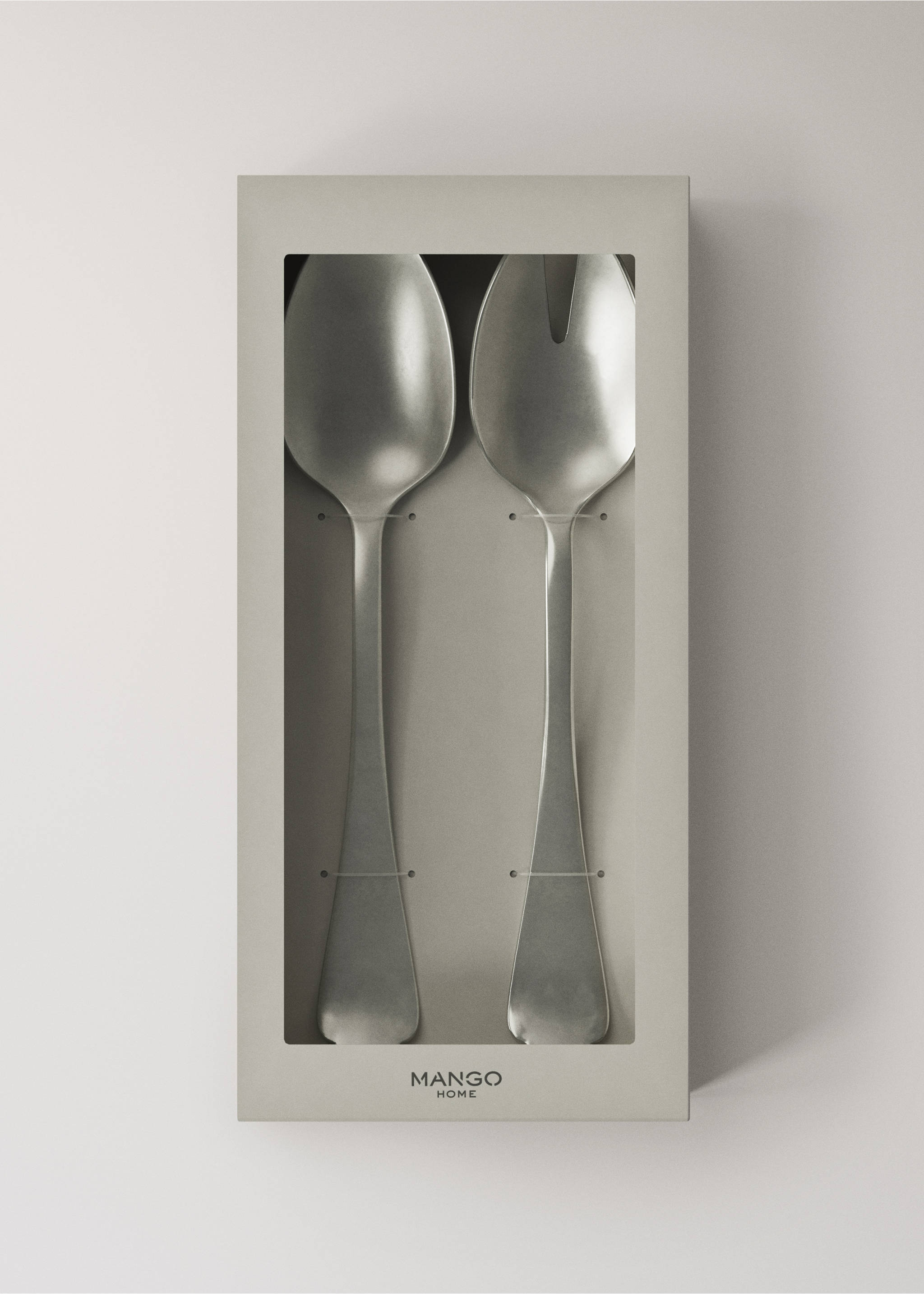 Set of 2 matte stainless steel serving spoons - Details of the article 4, Grey. Ref: 27041523-00.