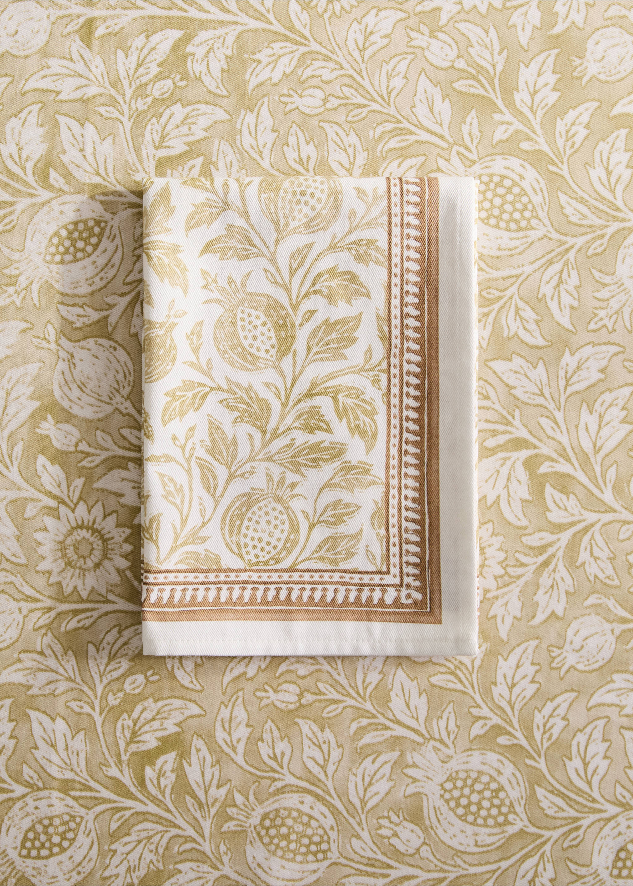 Block print style cotton napkins - General plane, Yellow. Ref: 27041533-00.