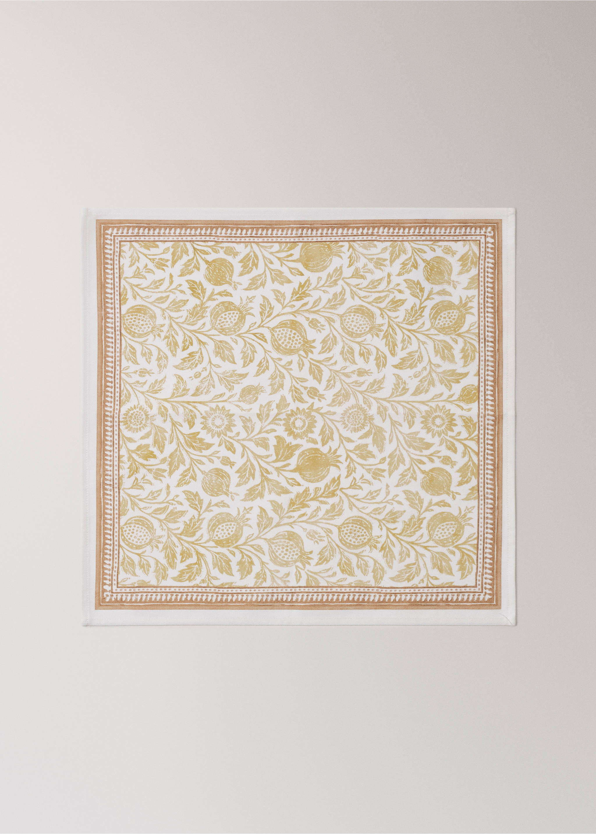 Block print style cotton napkins - Article without model, Yellow. Ref: 27041533-00.