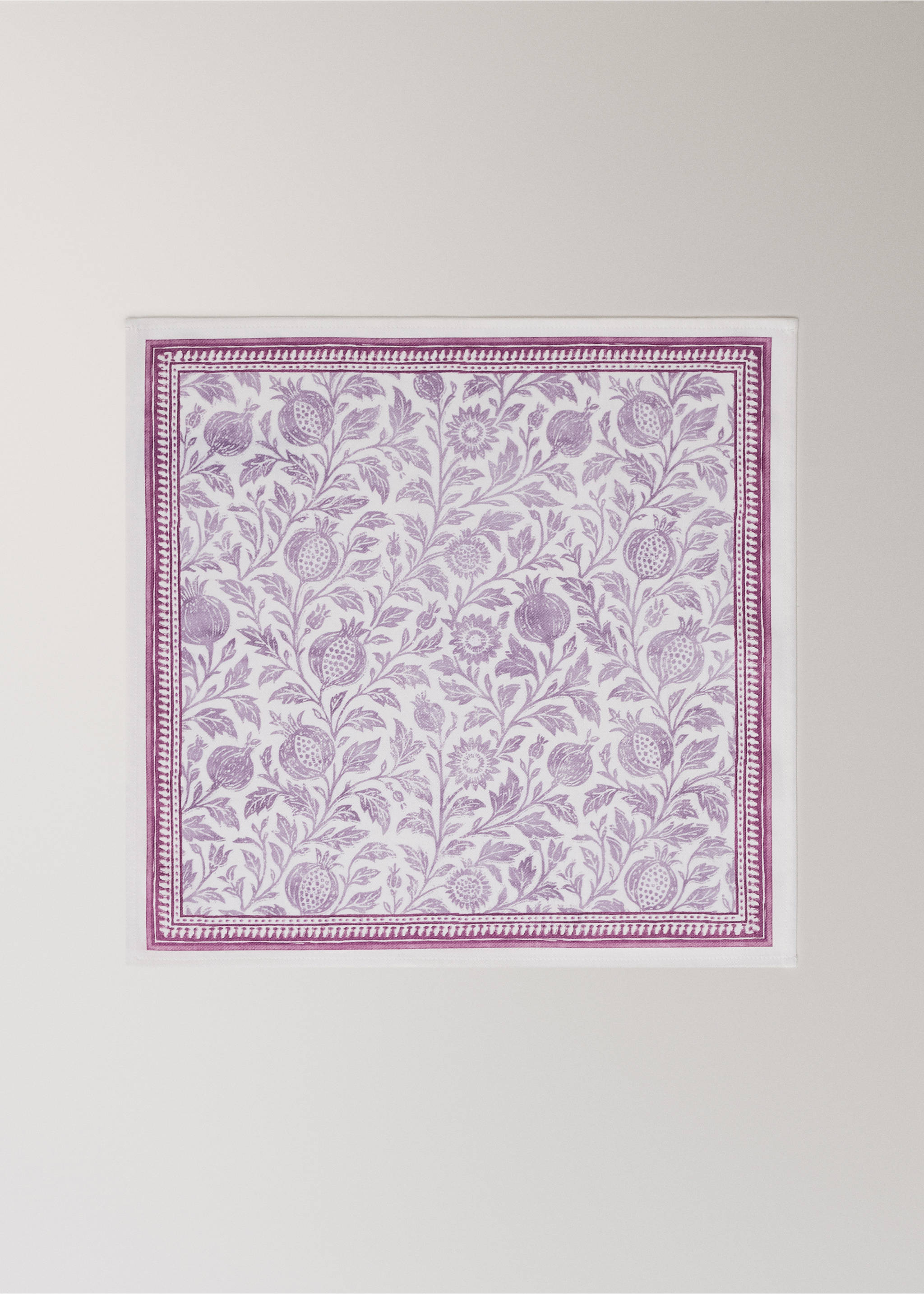 Block print style cotton napkins - Article without model, Lilac. Ref: 27041533-00.