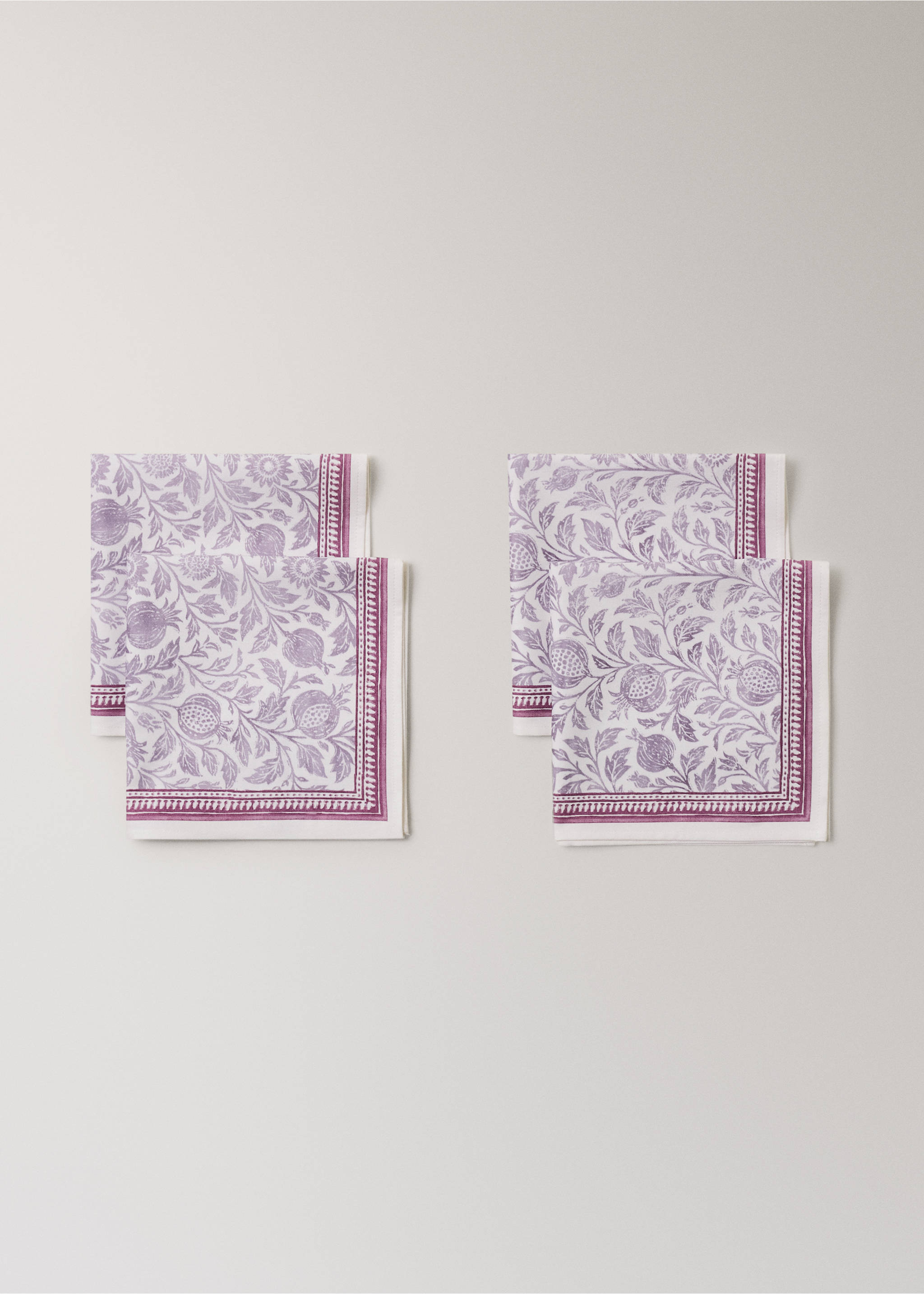 Block print style cotton napkins - Details of the article 1, Lilac. Ref: 27041533-00.
