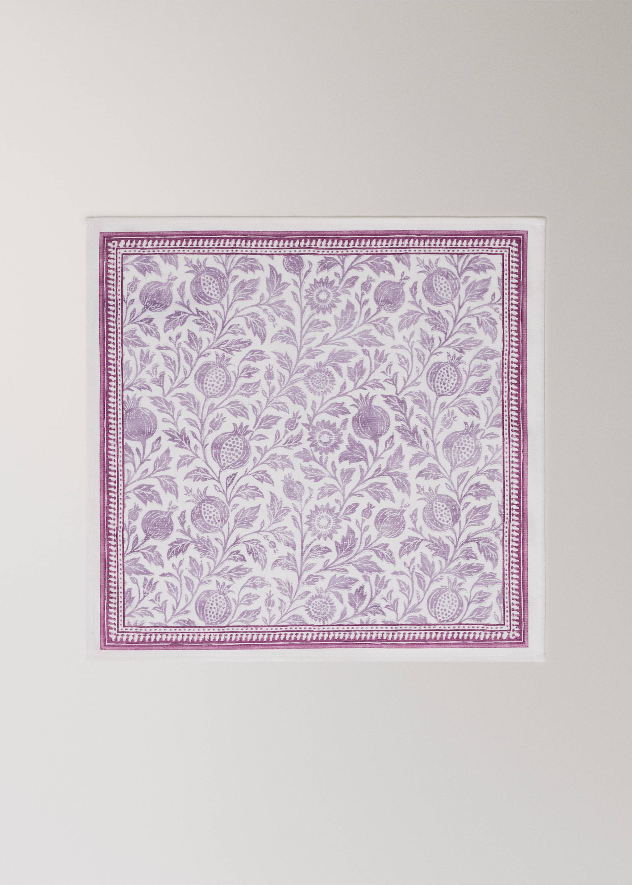 Block print style cotton napkins - Article without model, Lilac. Ref: 27041533-00.