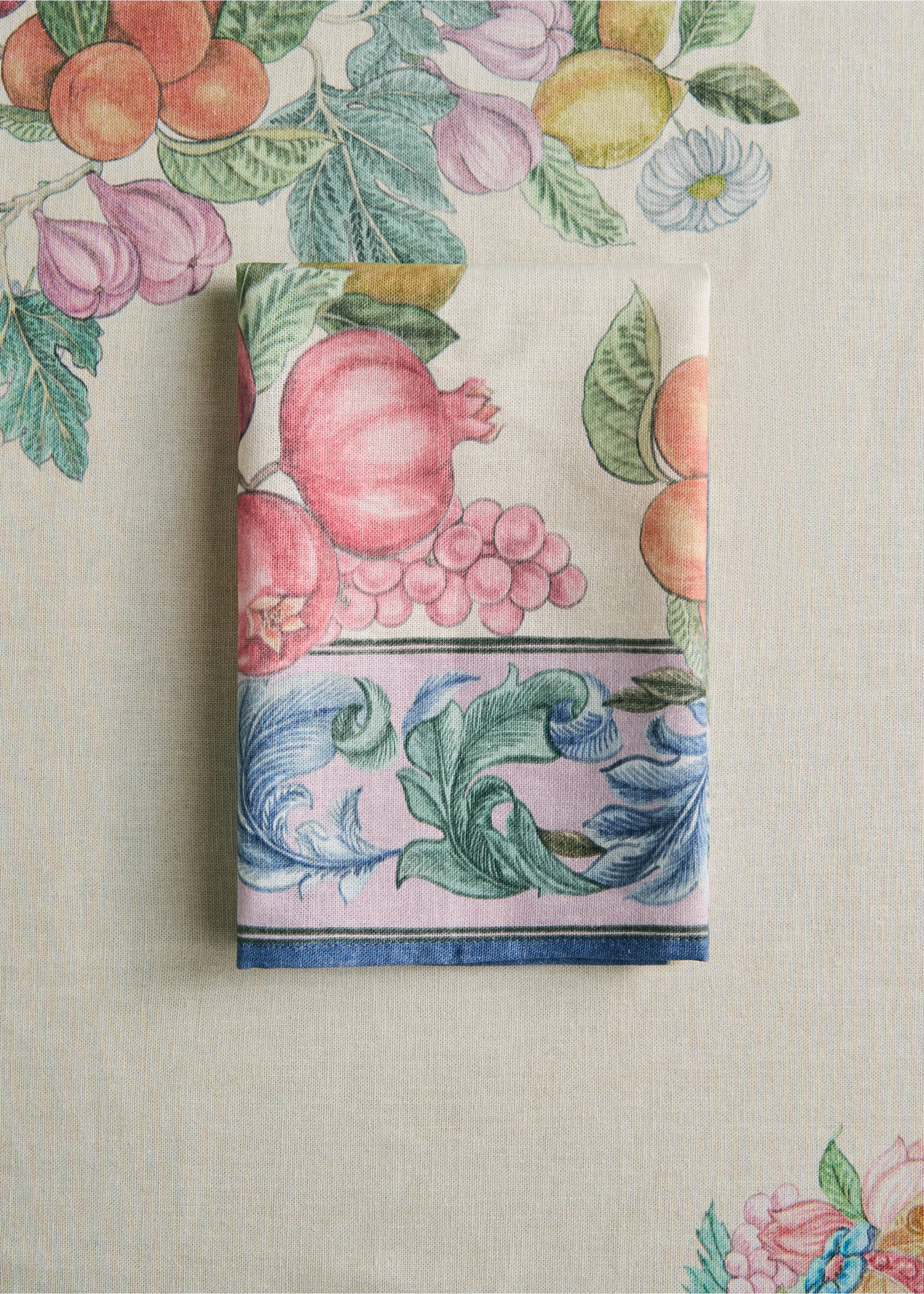 Fruit print cotton-linen napkins - General plane, Ecru. Ref: 27041534-00.