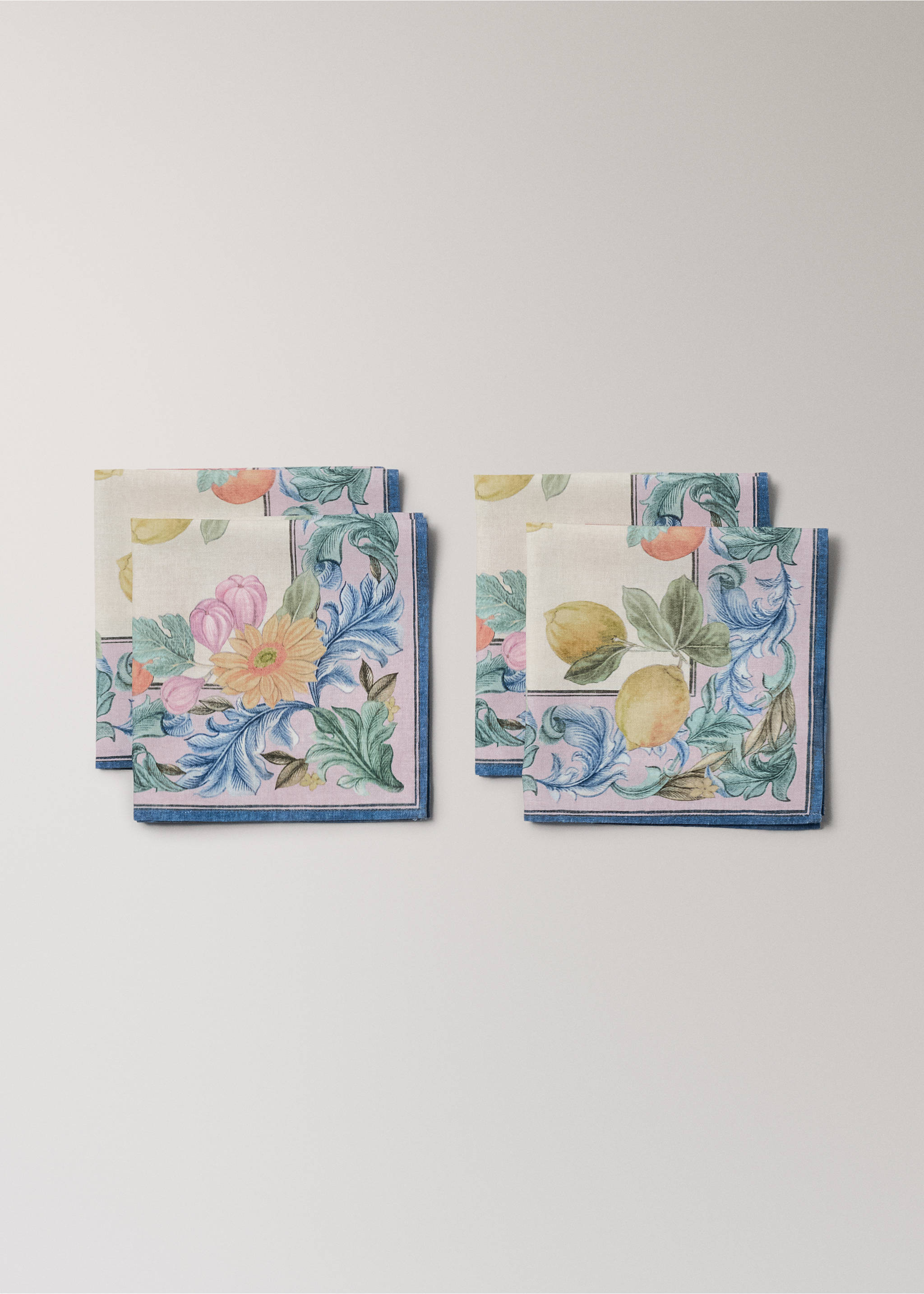 Fruit print cotton-linen napkins - Details of the article 1, Ecru. Ref: 27041534-00.