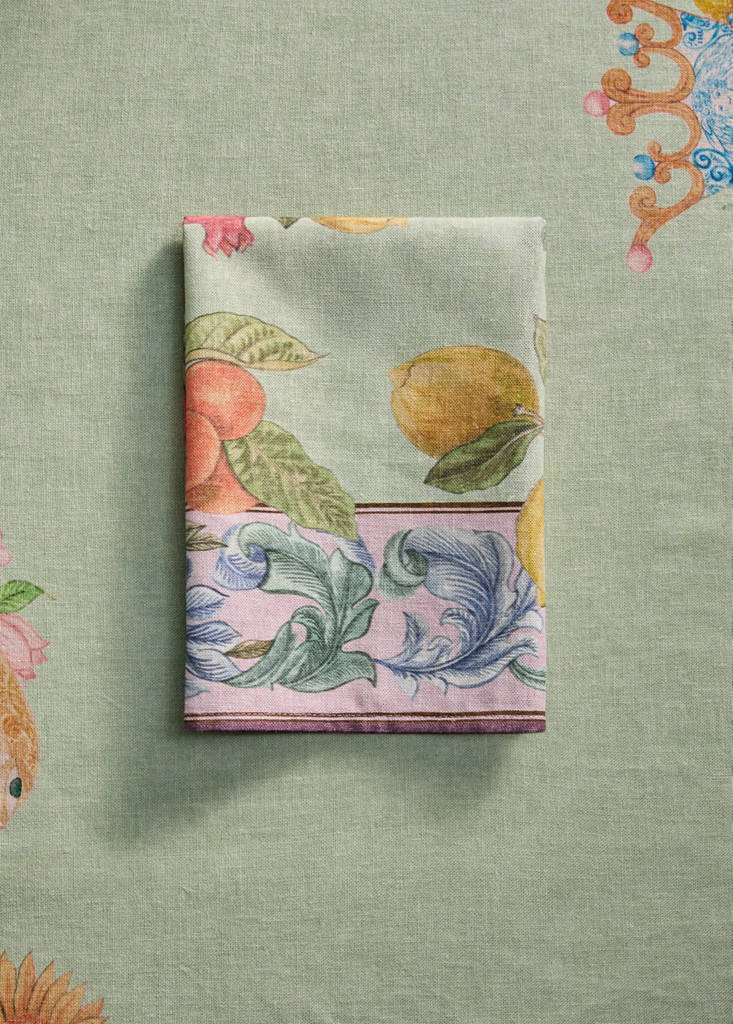 Servilletas algodón lino estampado fruta flor