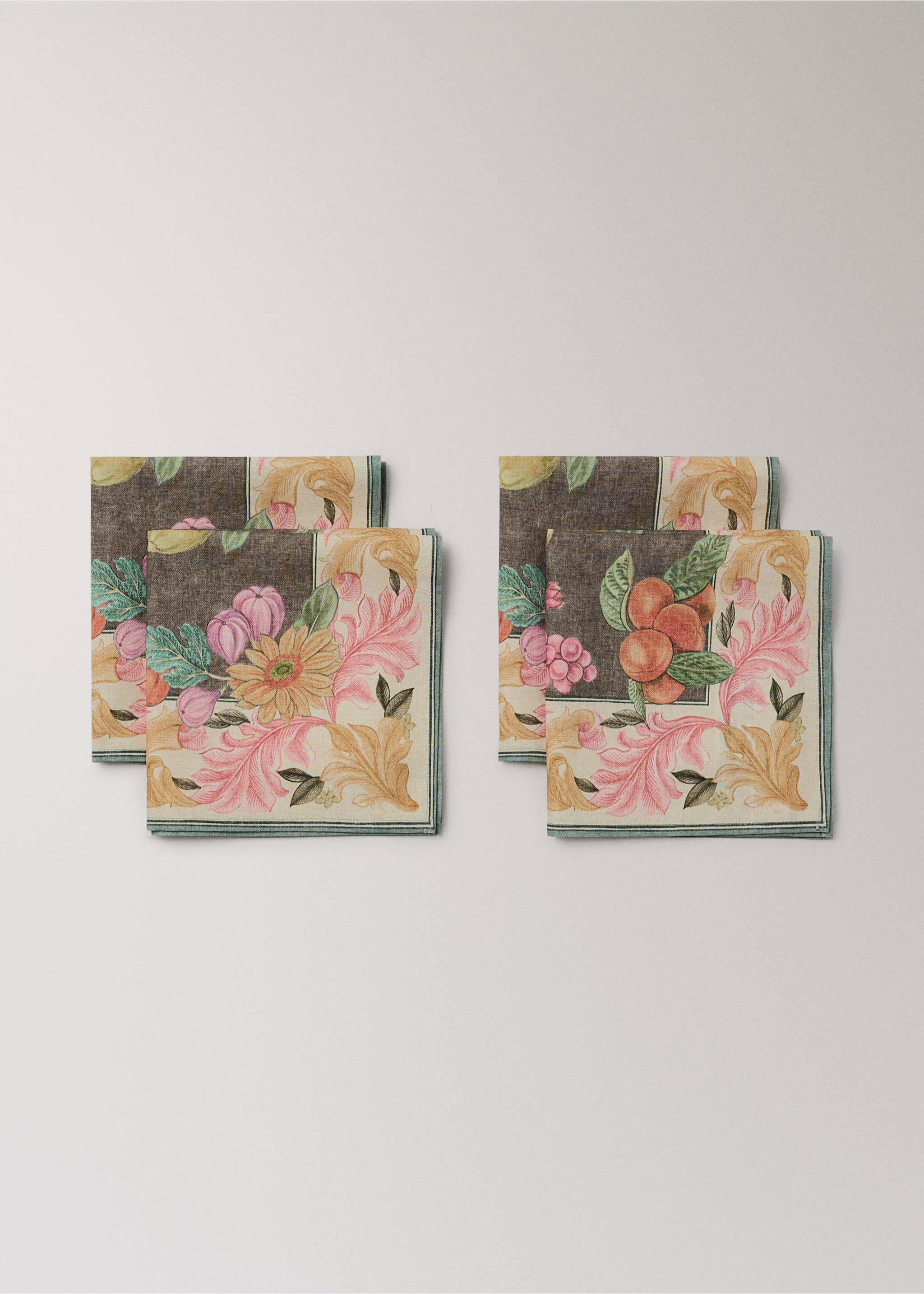 Fruit print cotton-linen napkins - Details of the article 1, Medium Brown. Ref: 27041534-00.