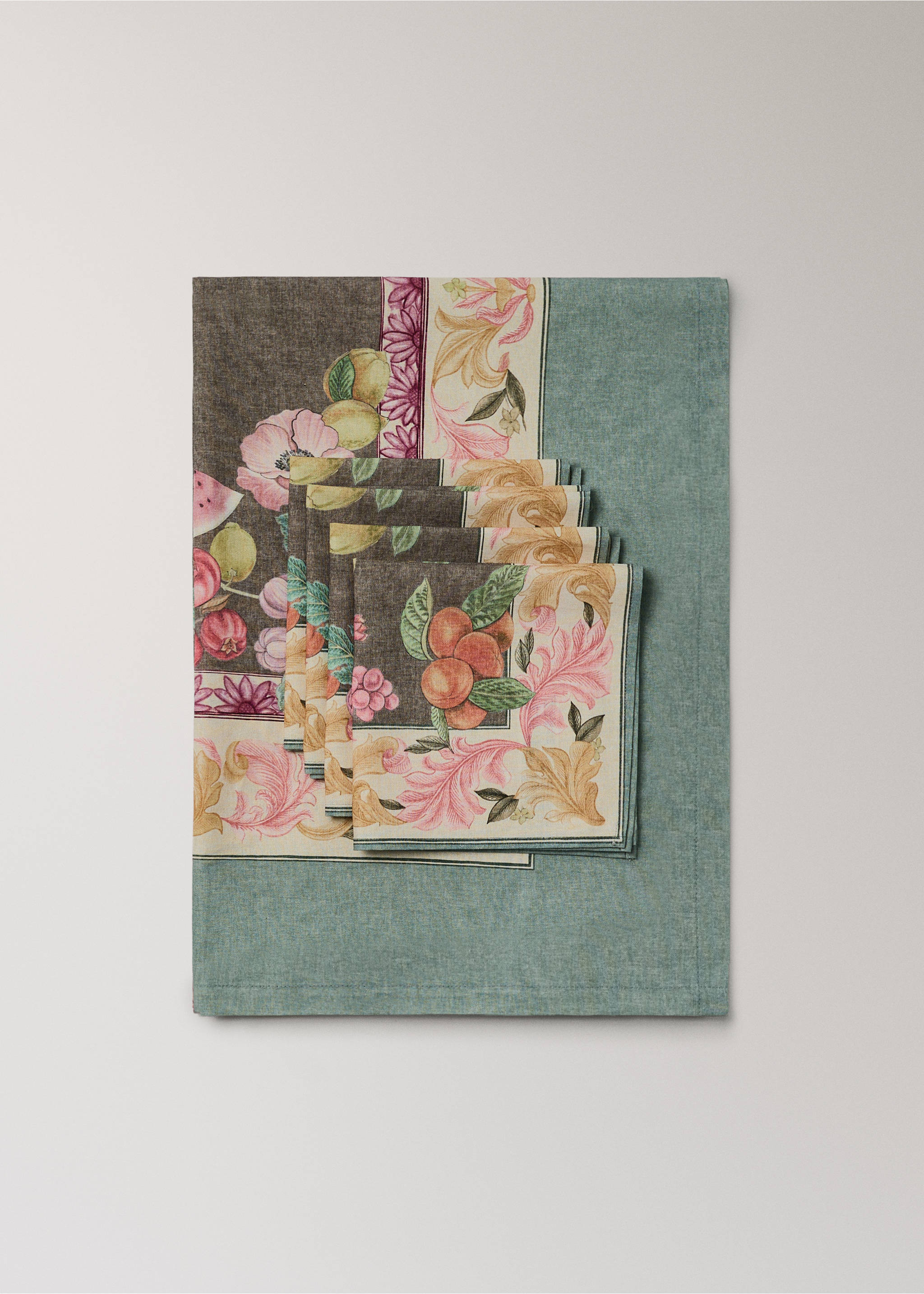 Fruit print cotton-linen napkins - Details of the article 3, Medium Brown. Ref: 27041534-00.