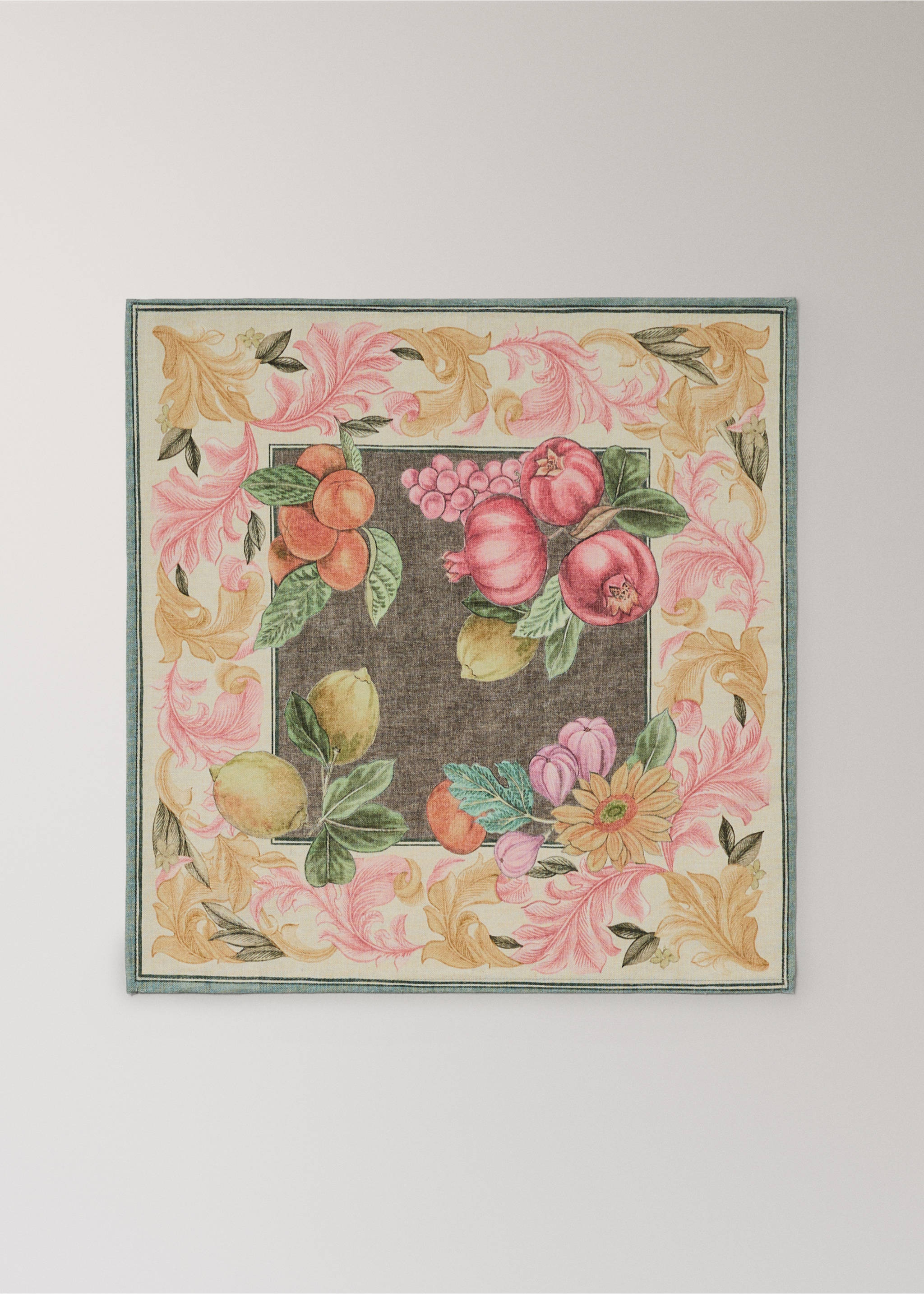Cotton linen napkins with fruit and floral print - Article without model, Medium Brown. Ref: 27041534-00.