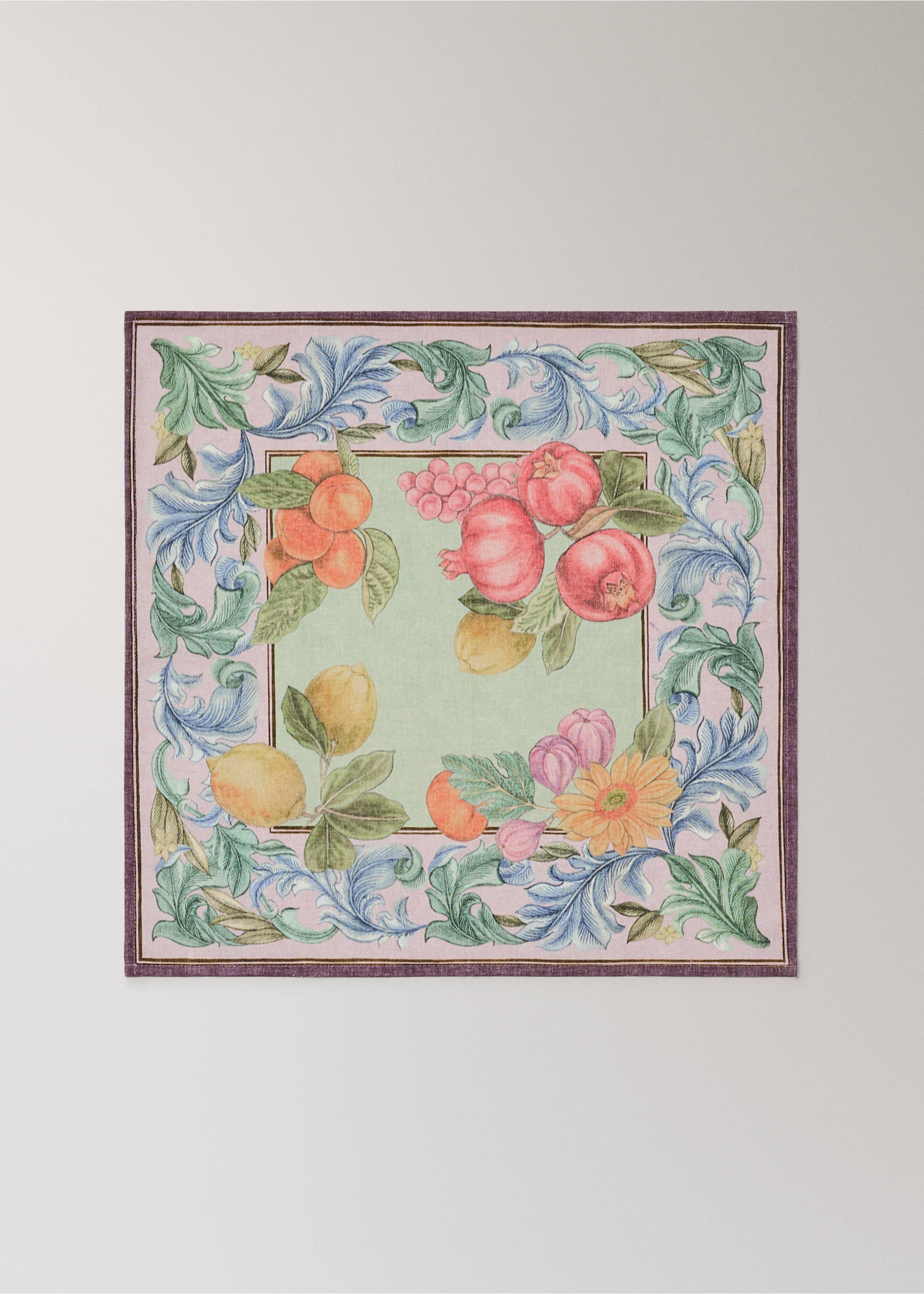Cotton linen napkins with fruit and floral print - Article without model, Green. Ref: 27041534-00.