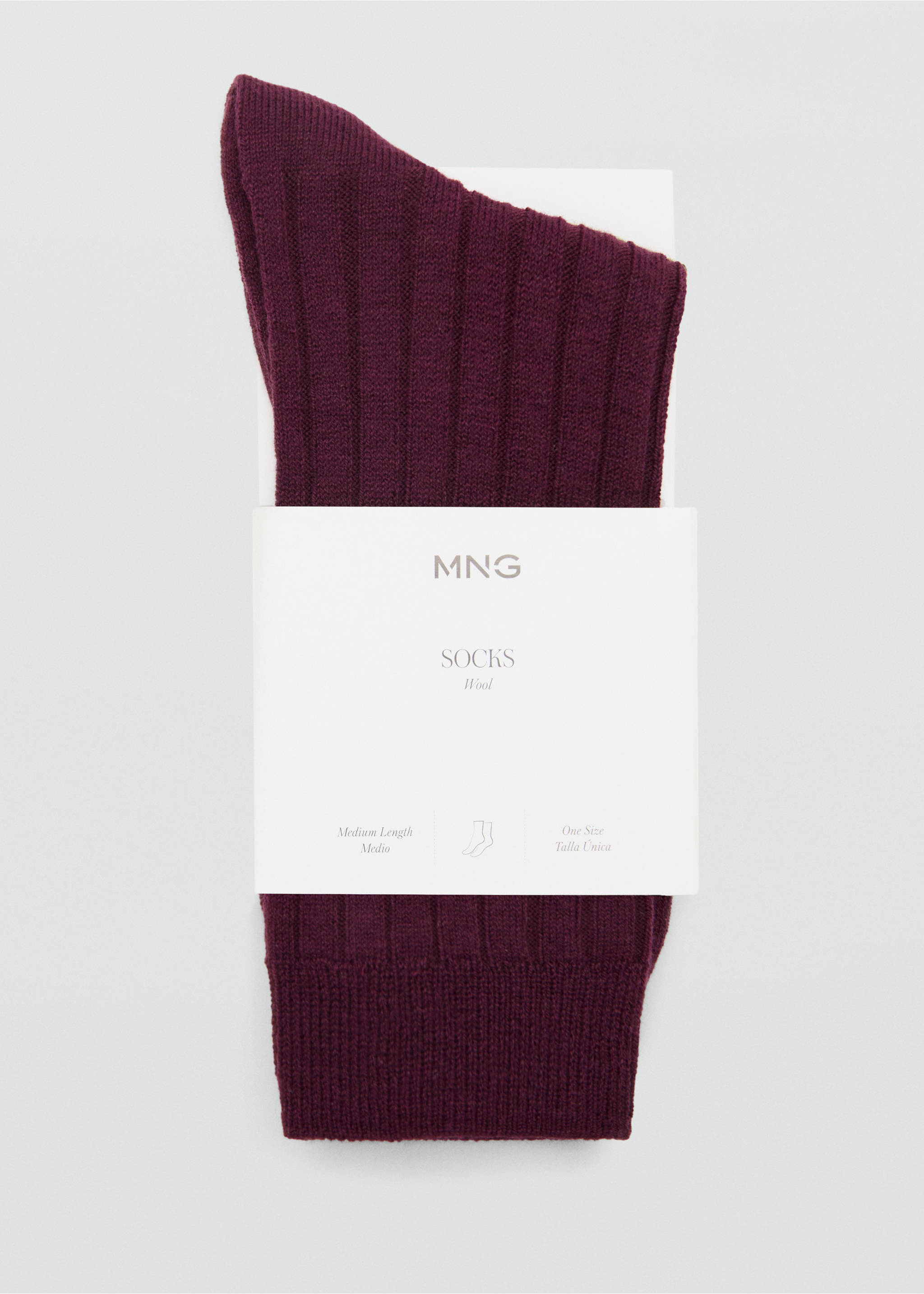 Ribbed wool blend socks - Details of the article 2, Burgundy. Ref: 27041539-00.