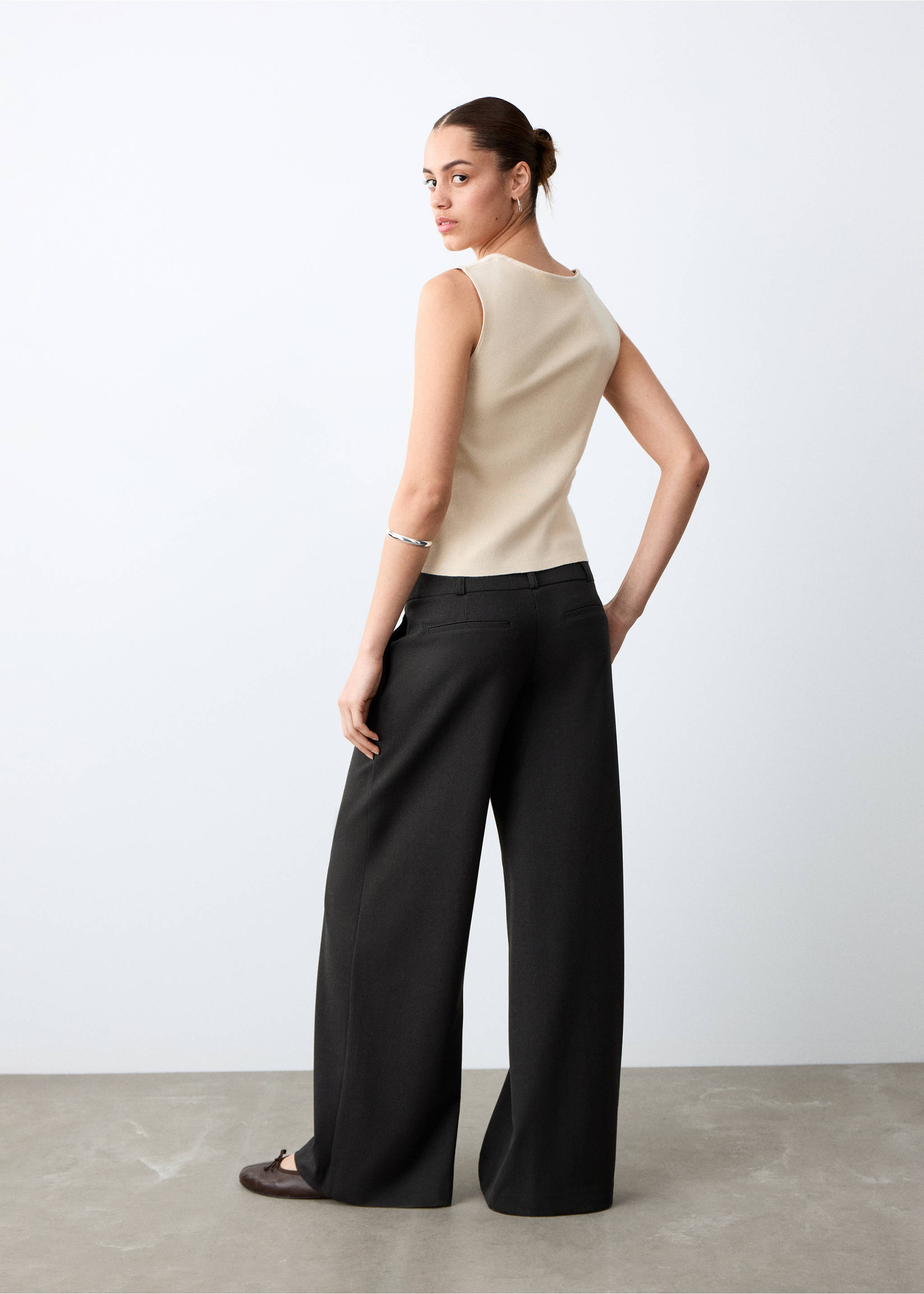 Костюмные брюки прямого кроя - Обратная сторона изделия, Меланжевый темно-серый. Ref: 27041540-00.