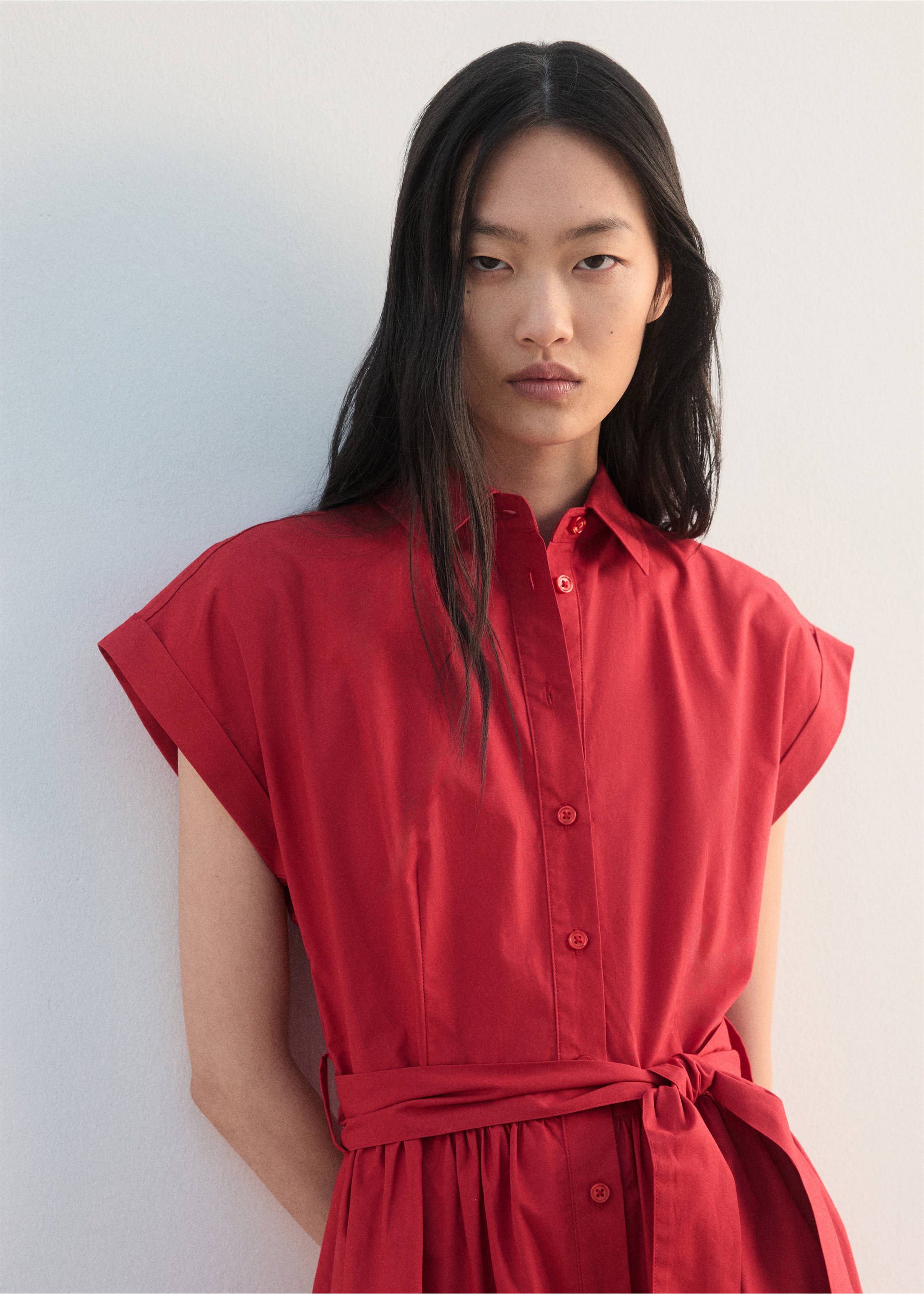 Belt shirt dress - Medium plane, Red. Ref: 27042538-00.
