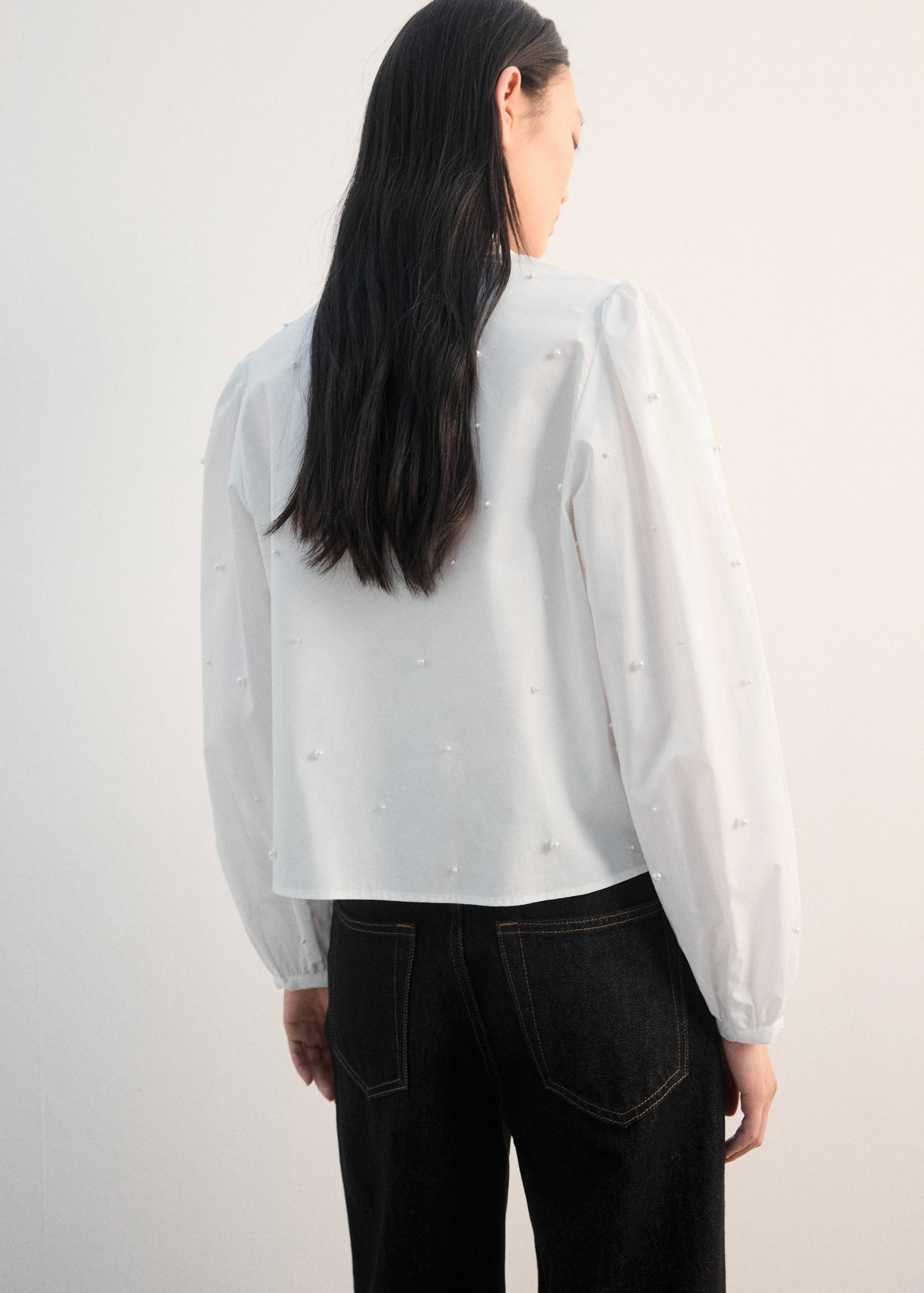 珍珠泡泡袖衬衫 - null