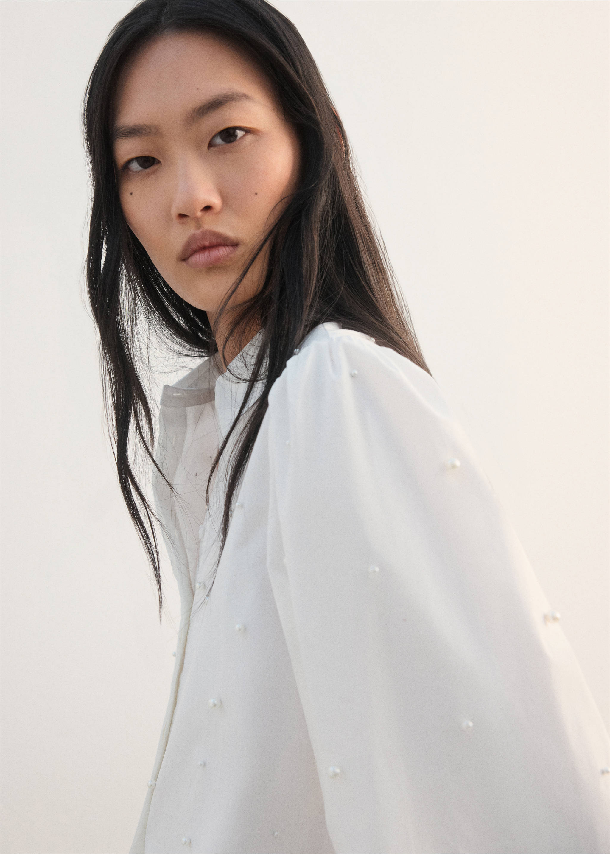 珍珠泡泡袖衬衫 - null, 白色. Ref: 27042540-00.