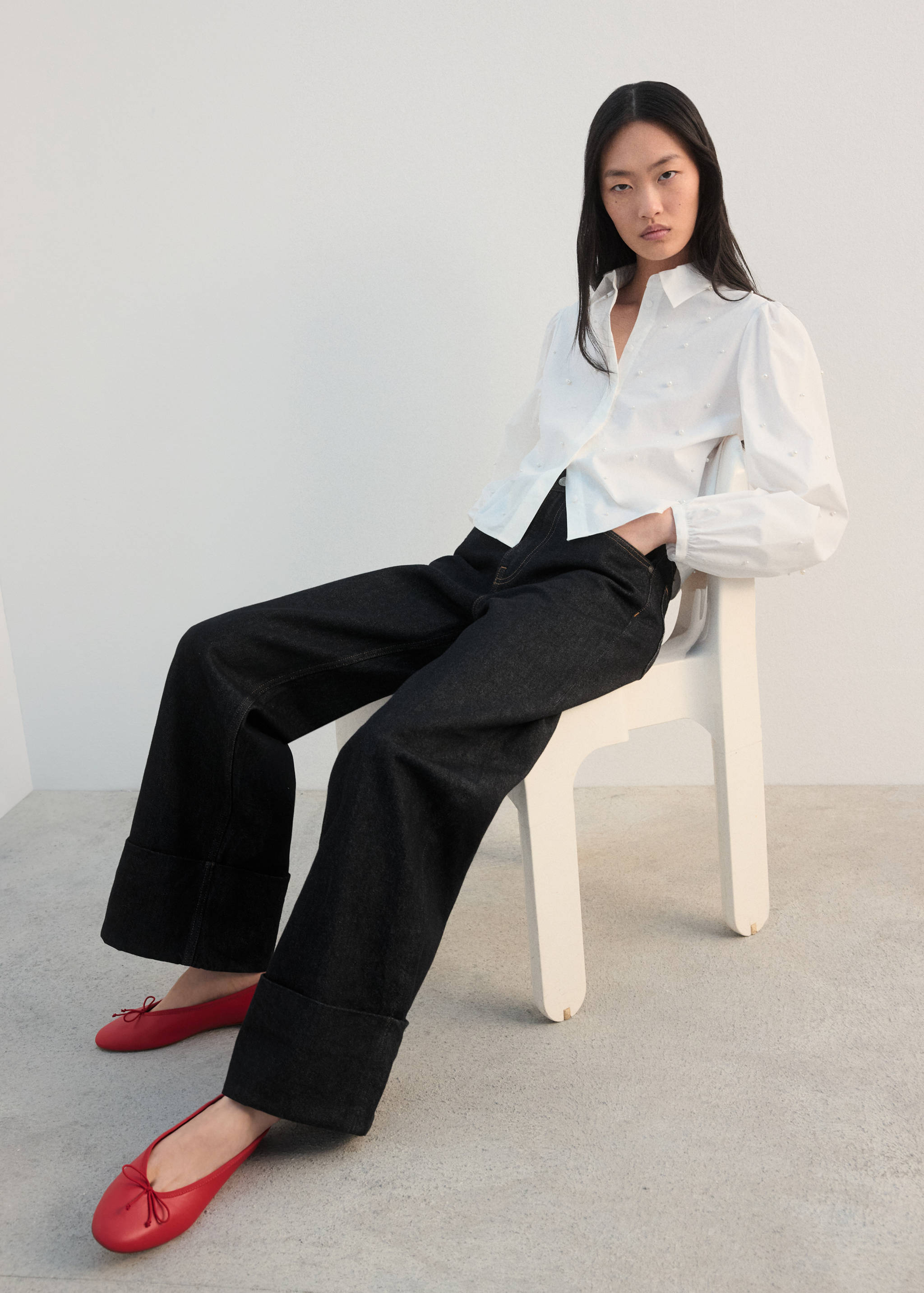 珍珠泡泡袖衬衫 - null