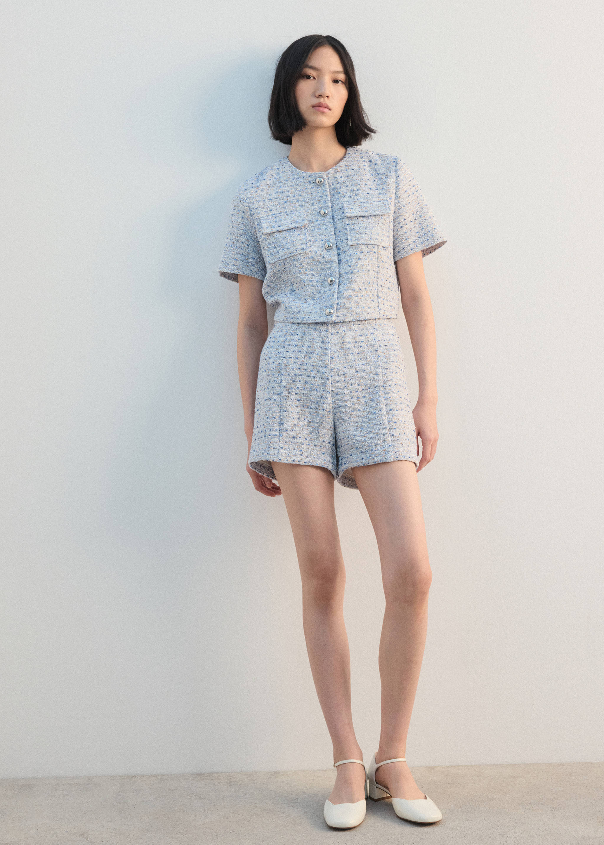 Top crop tweed manga corta - Plano general