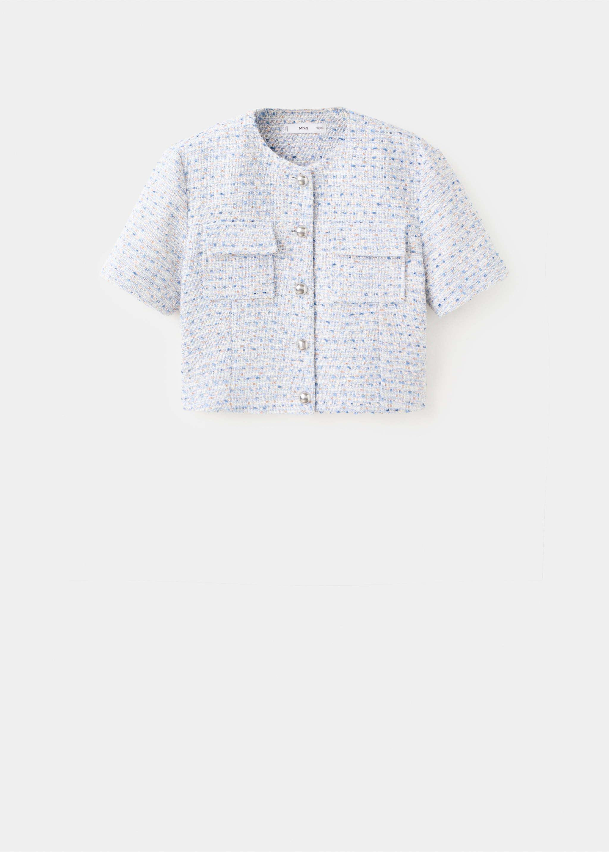 Short-sleeve tweed crop top - Article without model, Sky Blue. Ref: 27042547-00.