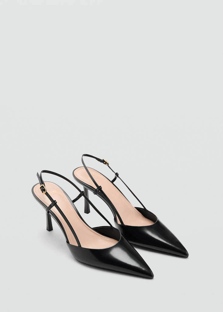 Pointed-toe leather heeled shoes — Black