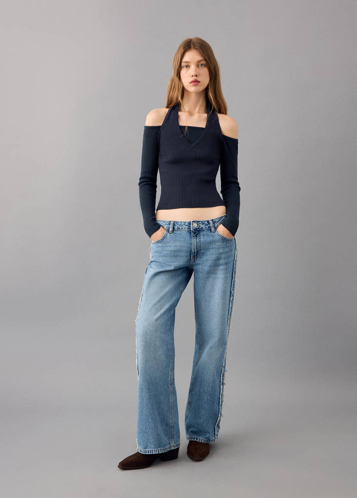 Long-sleeved halter-neck top — Navy