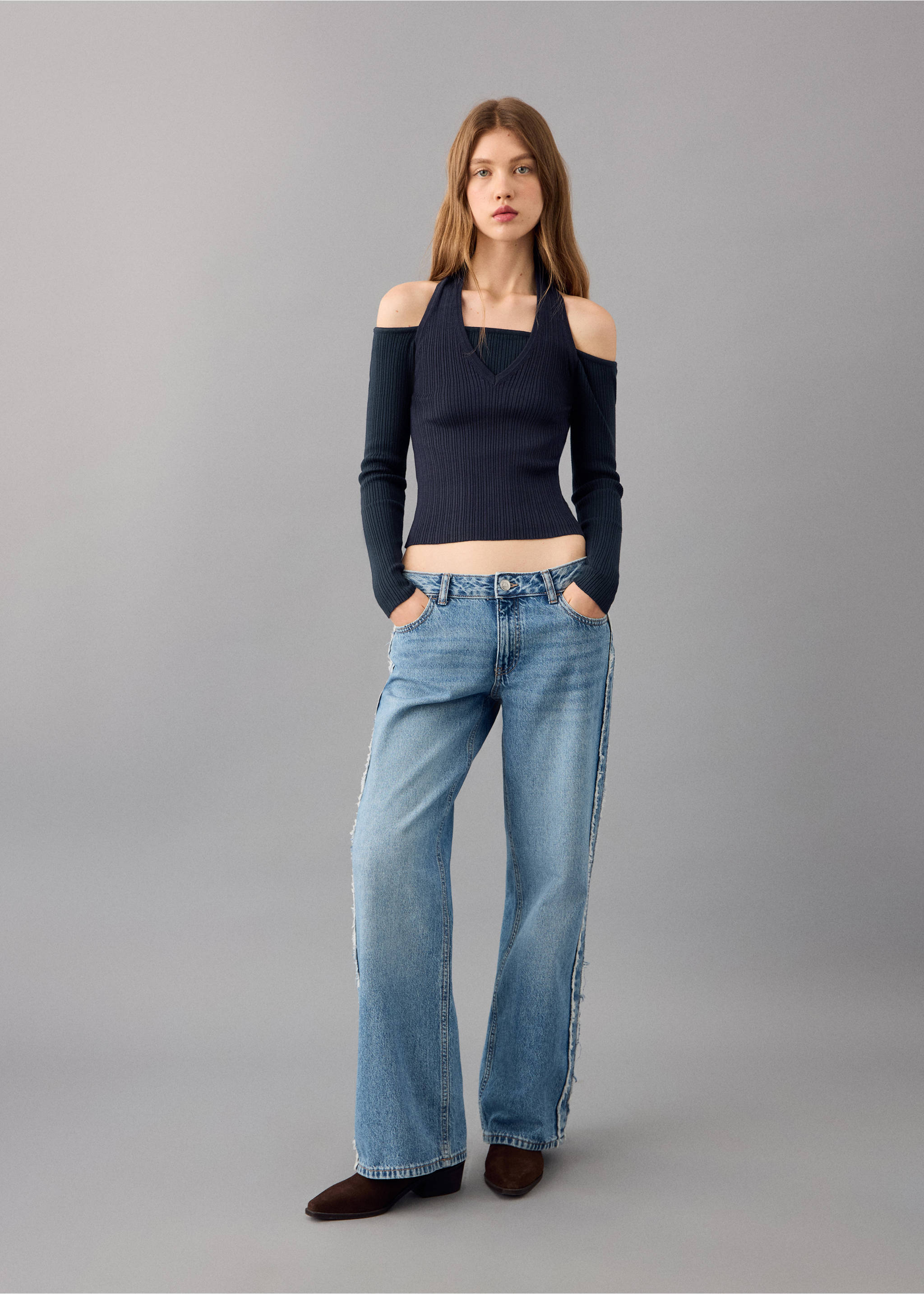 Long-sleeved halter-neck top - General plane, Navy. Ref: 27042553-00.