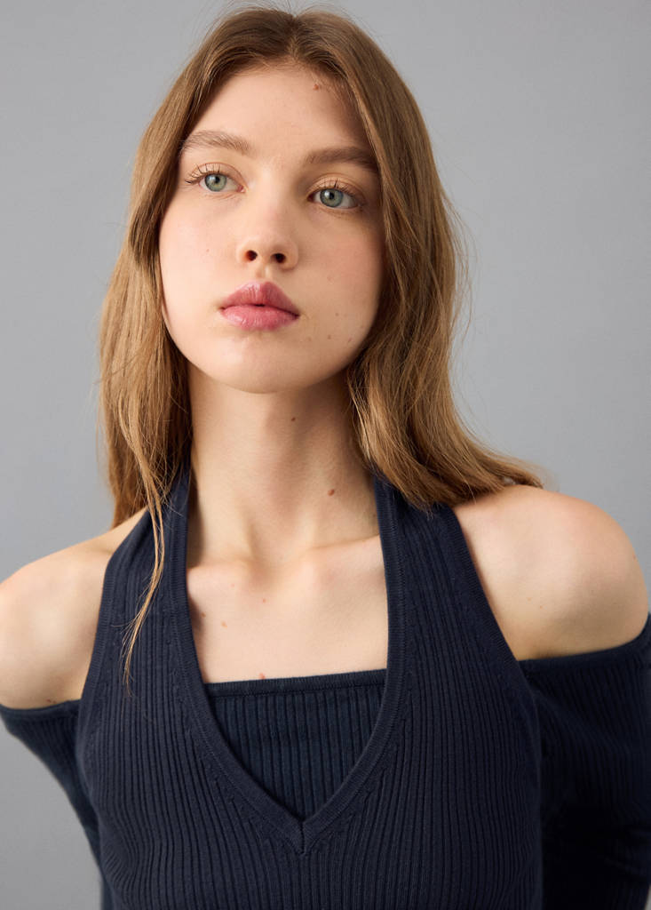 Long-sleeved halter-neck top — Navy