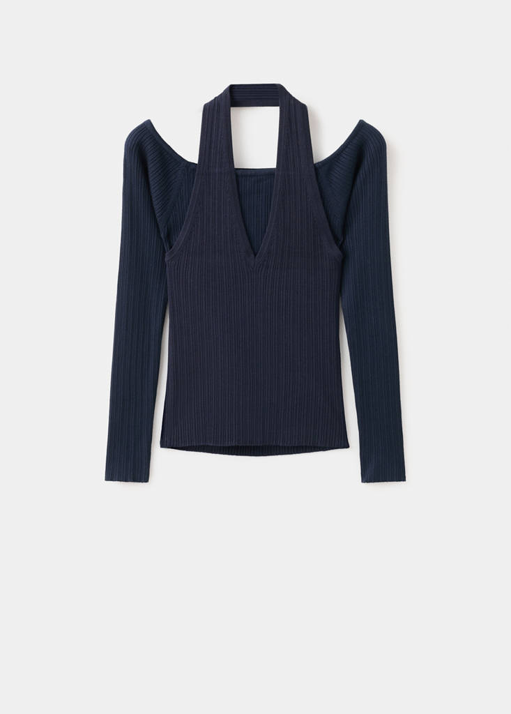 Long-sleeved halter-neck top — Navy