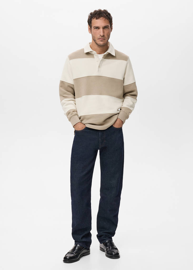 Striped polo sweatshirt — Medium Brown