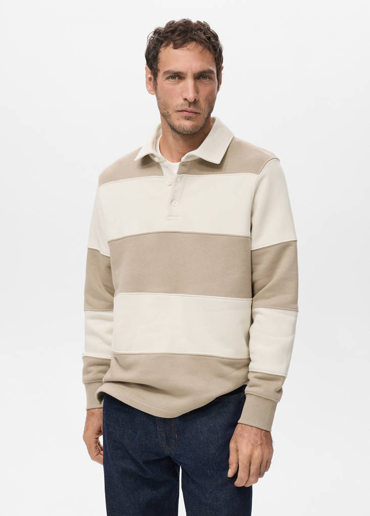 Striped polo sweatshirt — Medium Brown