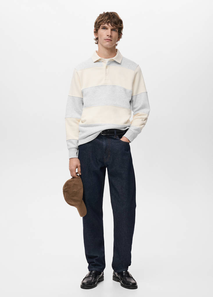 Striped polo sweatshirt — Light Heather Grey