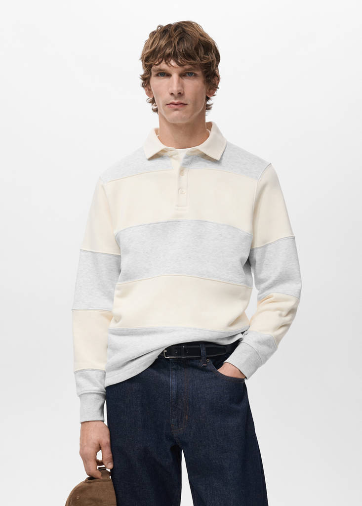 Striped polo sweatshirt — Light Heather Grey